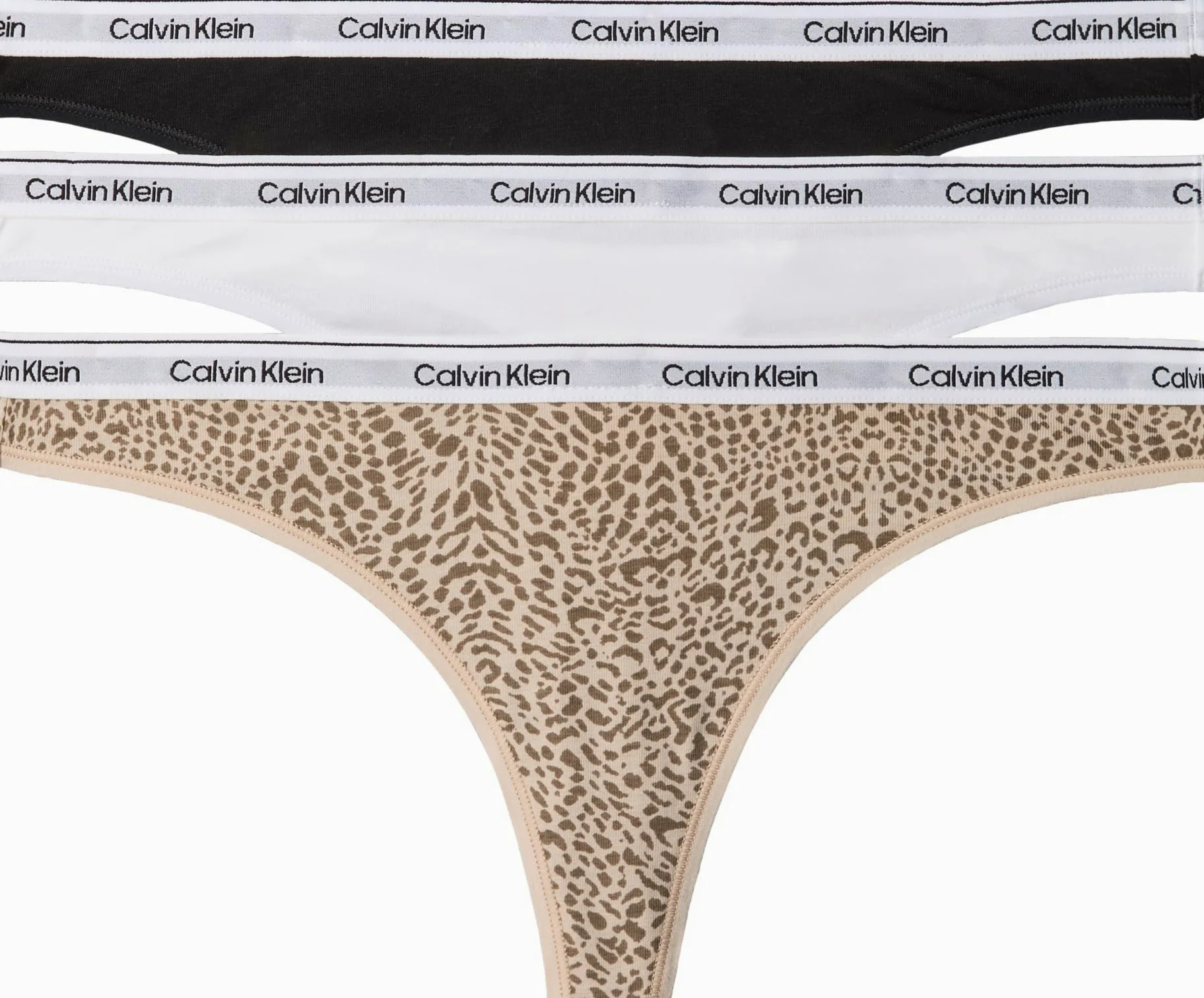 Calvin Klein Braguitas Tipo Tanga Pack de 3 Mujer con Logotipo en la Cintura, Multicolor (Black/Classic White/Animal Mirror), S