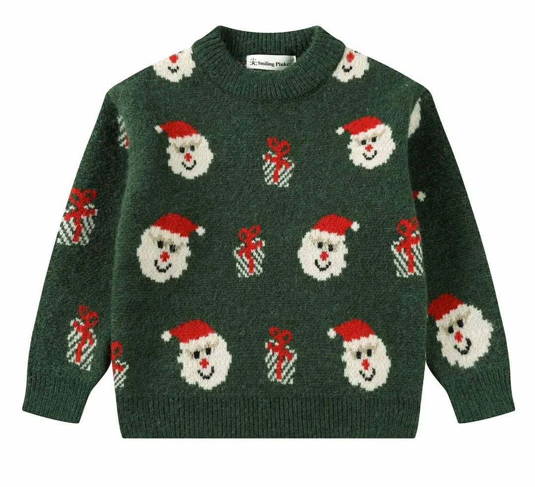 SMILING PINKER Jersey de Navidad para niños, Papá Noel, muñeco de nieve, reno, suéter de punto grueso para niños, otoño e invierno