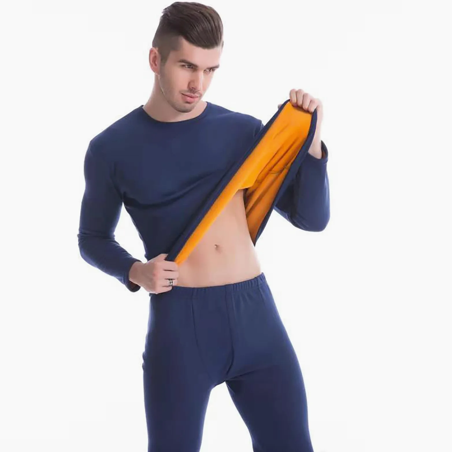 WHSPORT Ropa Interior Térmica Funcional Invierno Hombre Conjuntos Térmicos Camiseta Térmica Ropa Interior de Esquí (Color : Navy Blue, Size : XL)