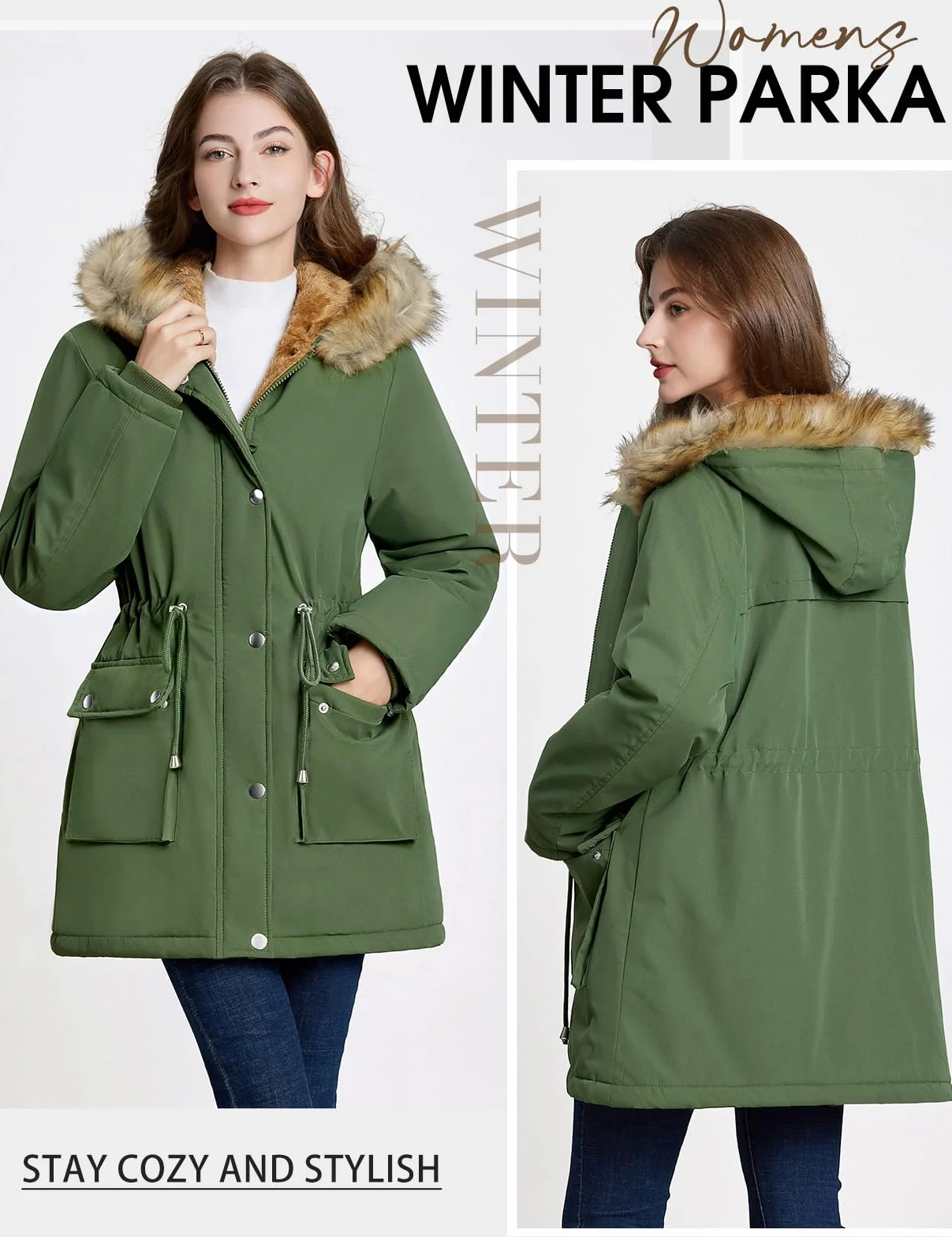 Xnova Abrigos Parka Mujer Invierno Forro Polar Chaquetas Impermeable Largo Chaquetones Térmica Cremallera Capucha Pelo Sintético Cazadora Cálido Gruesa
