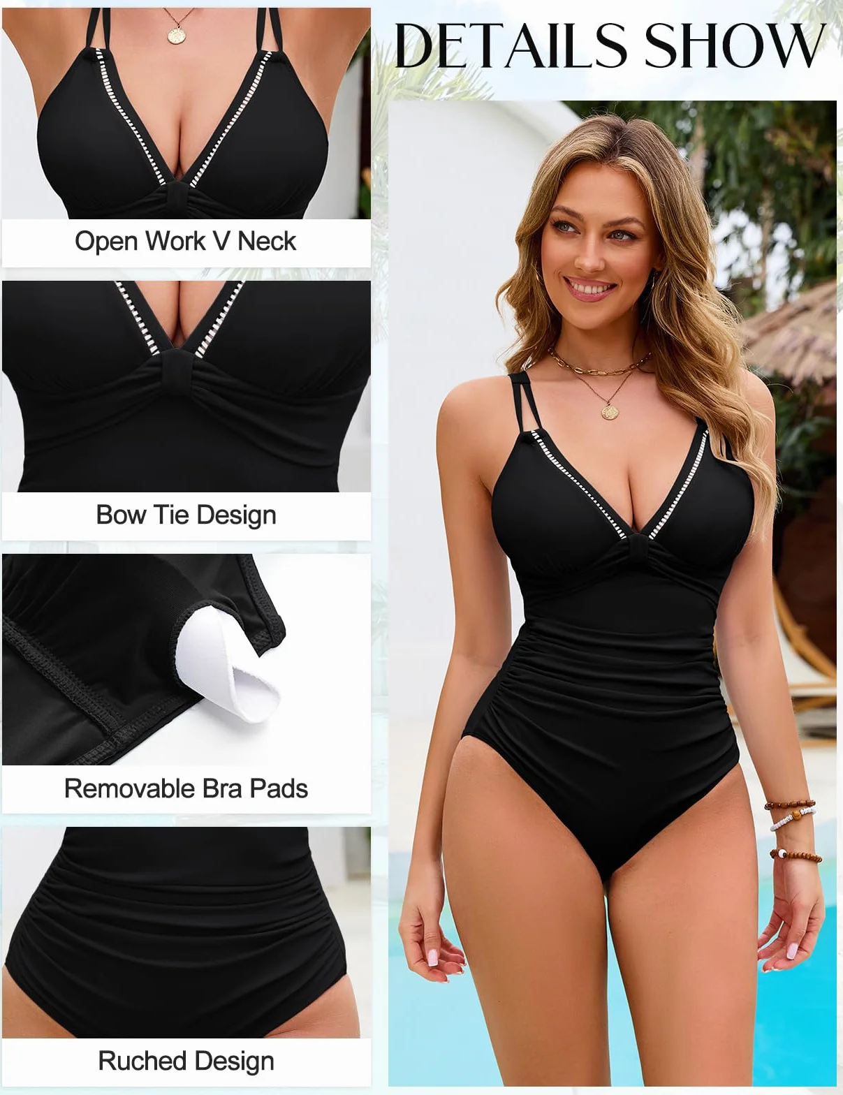 Bañadores Mujer Reductores Barriga Bañador Vientre Plano Cuello En V Push Up Traje De Baño Una Pieza Talla Grande con Dos Tirantes