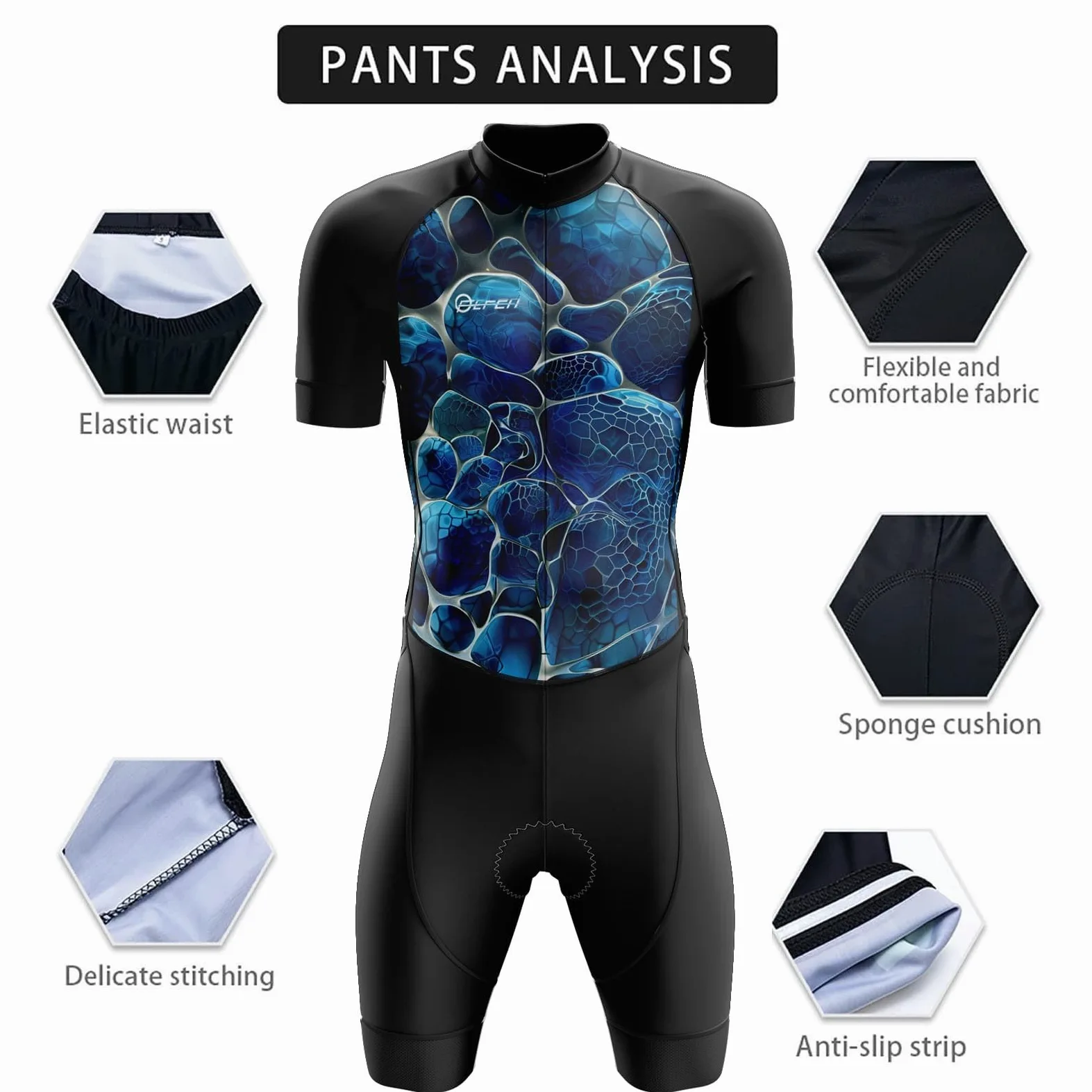 FFFF & OLFEH Conjuntos de Camisetas de Ciclismo for Hombres, Cycling Skinsuit Triatlón for Hombres, Pro Manga Corta Traje de Ciclismo, Racing Tri Suit de Bicicletas, MTB Mono