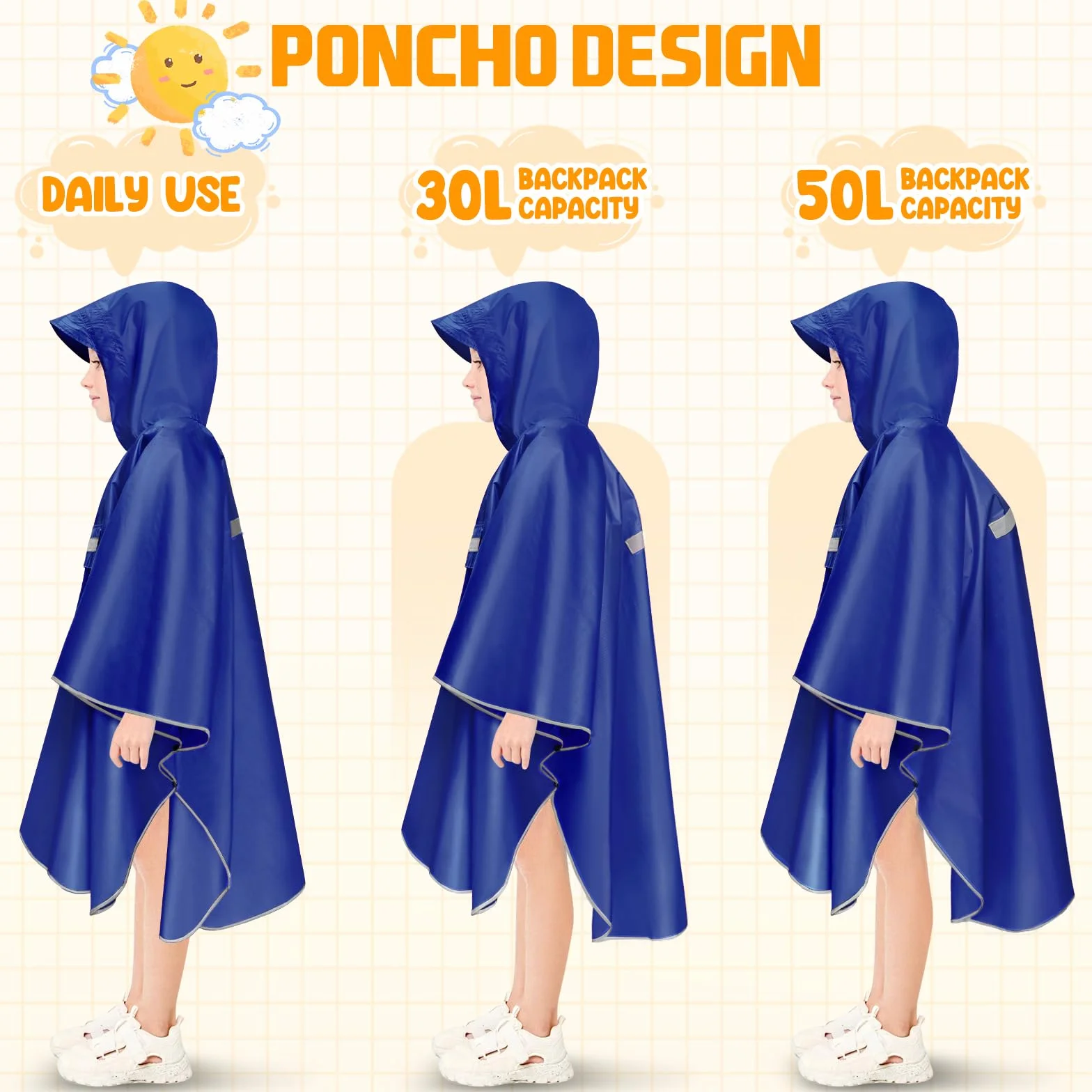 Poncho Impermeable Niño Rayas Reflectantes 120-140 cm Unisex