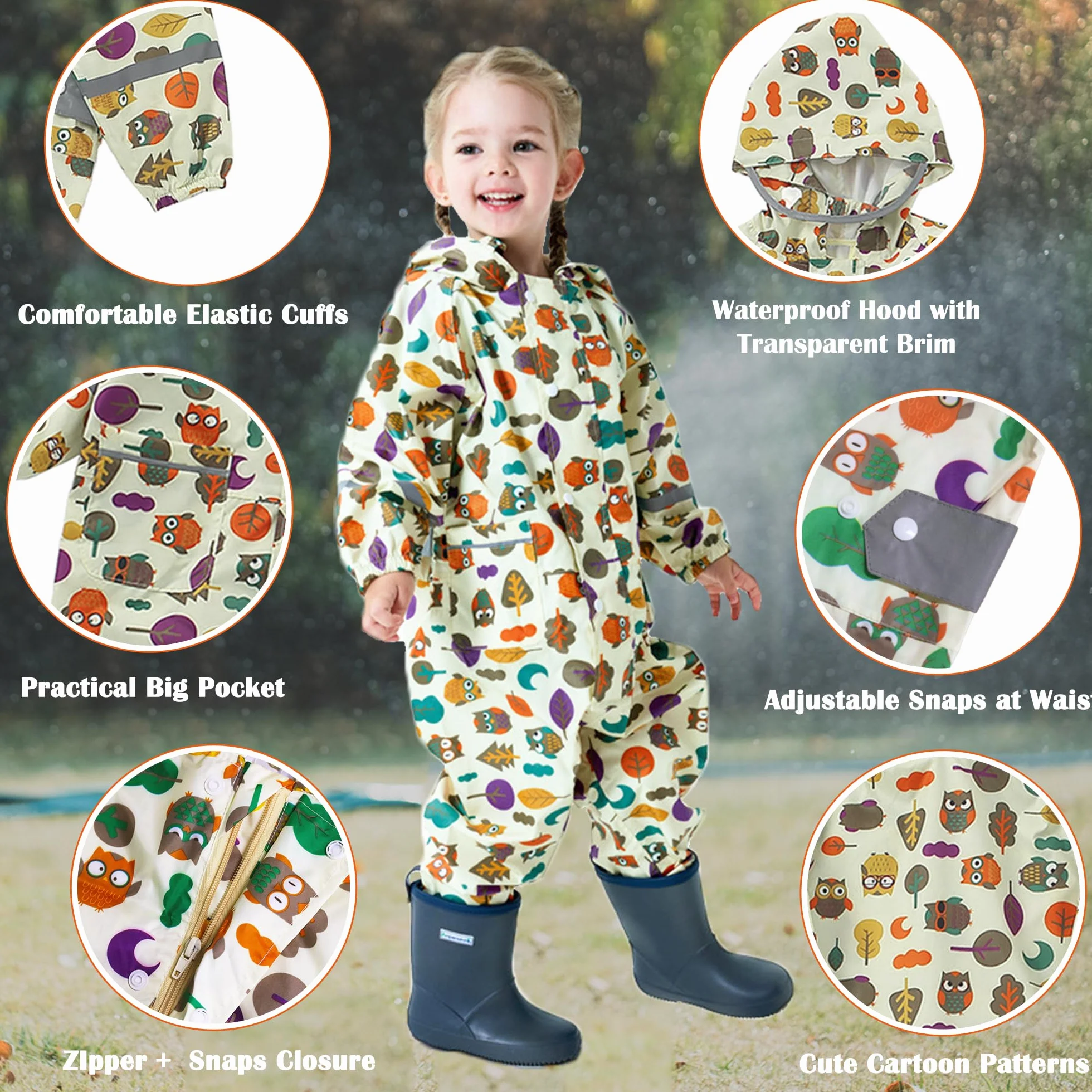 Fewlby Chubasquero Impermeable Niños Poncho de Lluvia Niñas Chaqueta Impermeable Ligero Abrigos de Lluvia Mono Impermeable con Capucha Traje de Lluvia 1-10 Años