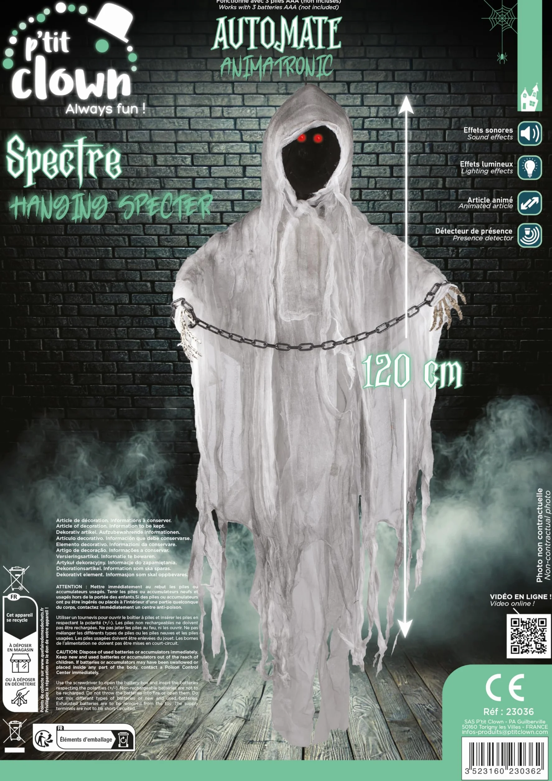 P'tit Clown Spectre Colgante Animado Sonido Luminoso 120 cm