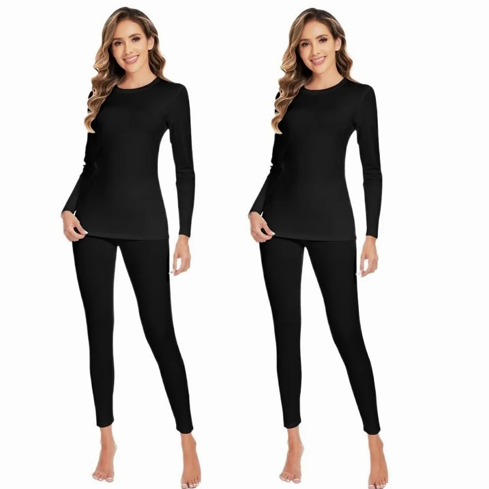 Set Intimo Termico Conjunto de ropa interior térmica for mujer Long Johns forro polar ultra suave capa base conjunto superior inferior for clima frío invierno ( Color : Black -2PCS , Size : XXXL )
