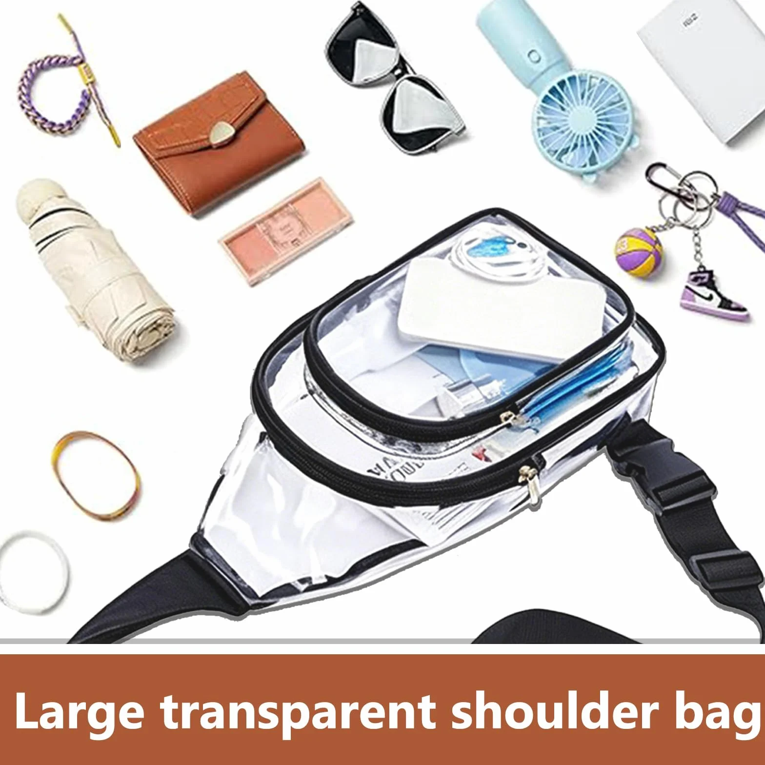 Bolsa de Pecho Transparente de PVC, Aprobado por Estadios Bolso Bandolera Hombre, Bolso Transparente Mujer con Correa Ajustable, Riñonera Resistente Al Aguariñonera para Conciertos Viajes