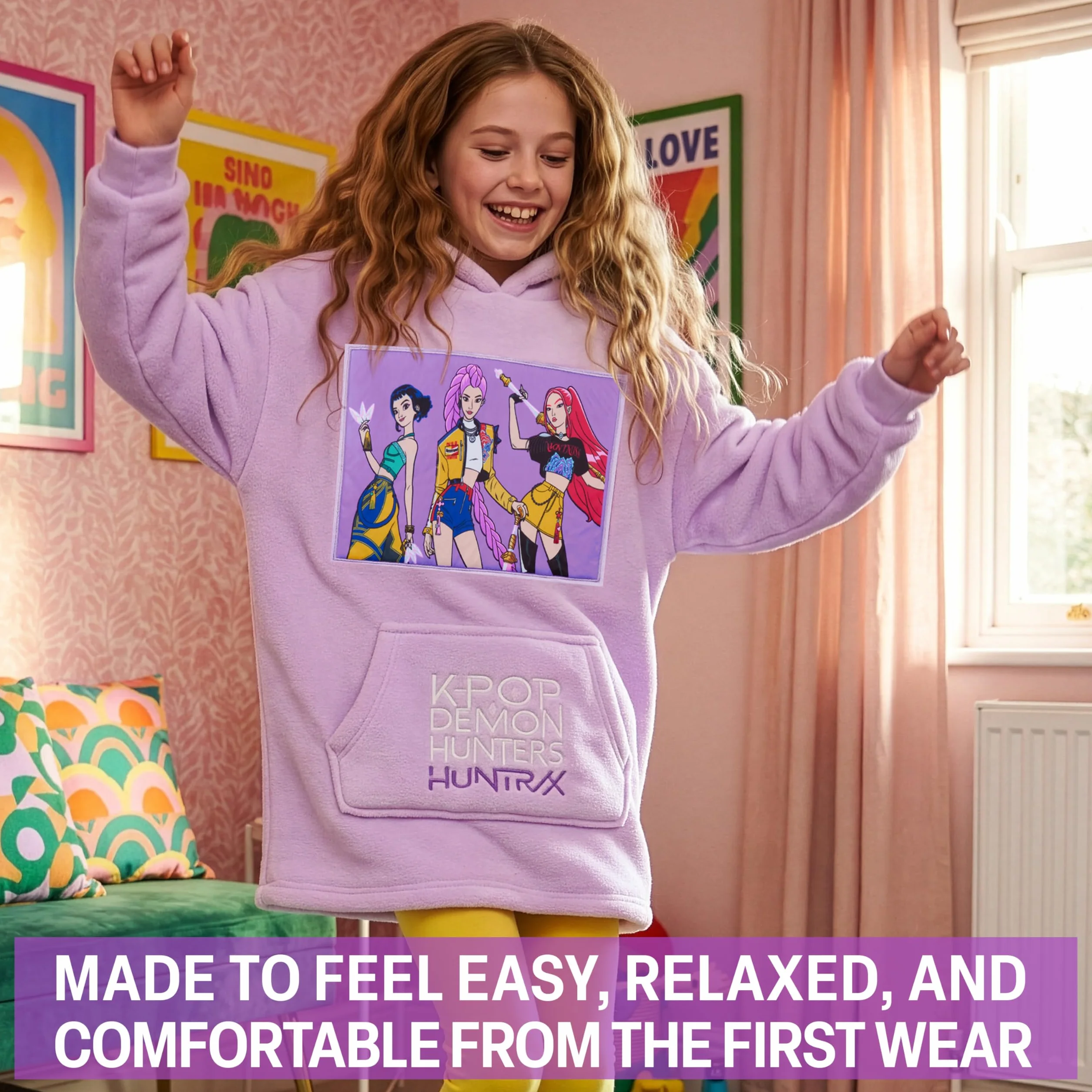 KPop Demon Hunters Oficial Huntrix Sudadera Manta con Capucha para Niñas, Hoodie Oversize con Bolsillo