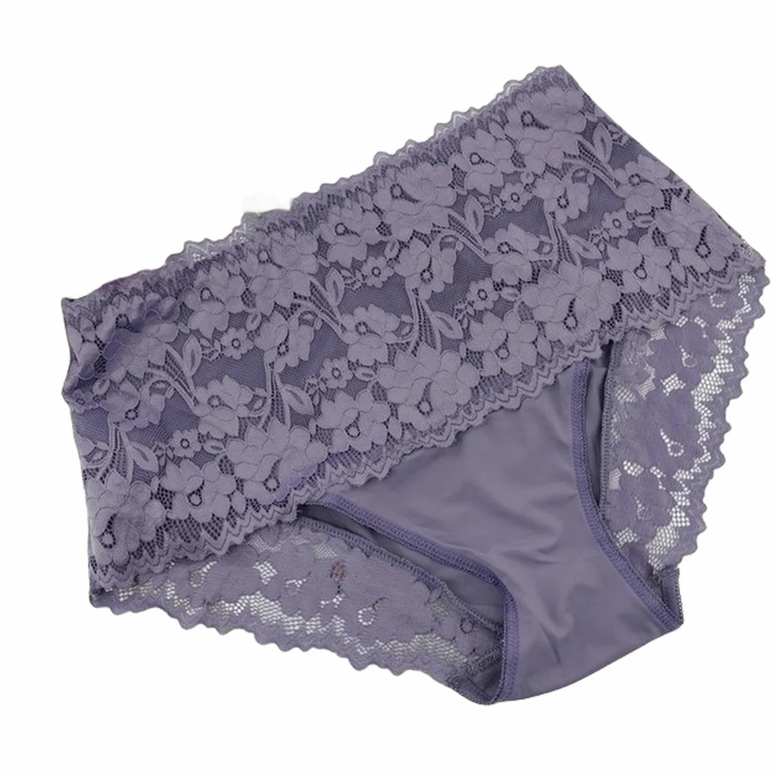 Bragas Mujer 3 Paquetes De Gran Tamaño Mujeres De Encaje De Cintura Alta Calates De Encaje De Encaje Resúmenes Sin Costuras-P02Purple-4Xl