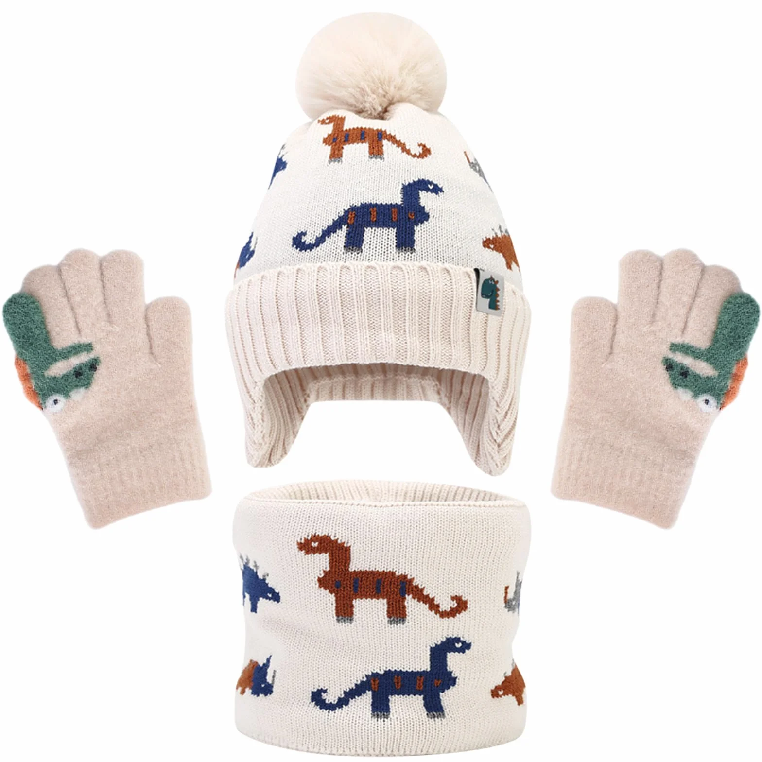3 Piezas Conjunto De Punto Sombrero Bufanda Guantes, Gorro De Punto TéRmico Con Forro Polar Grueso, Caliente Bufanda Guantes Gorro De Invierno Set, Regalo Para Unisex 2-8 AñOs