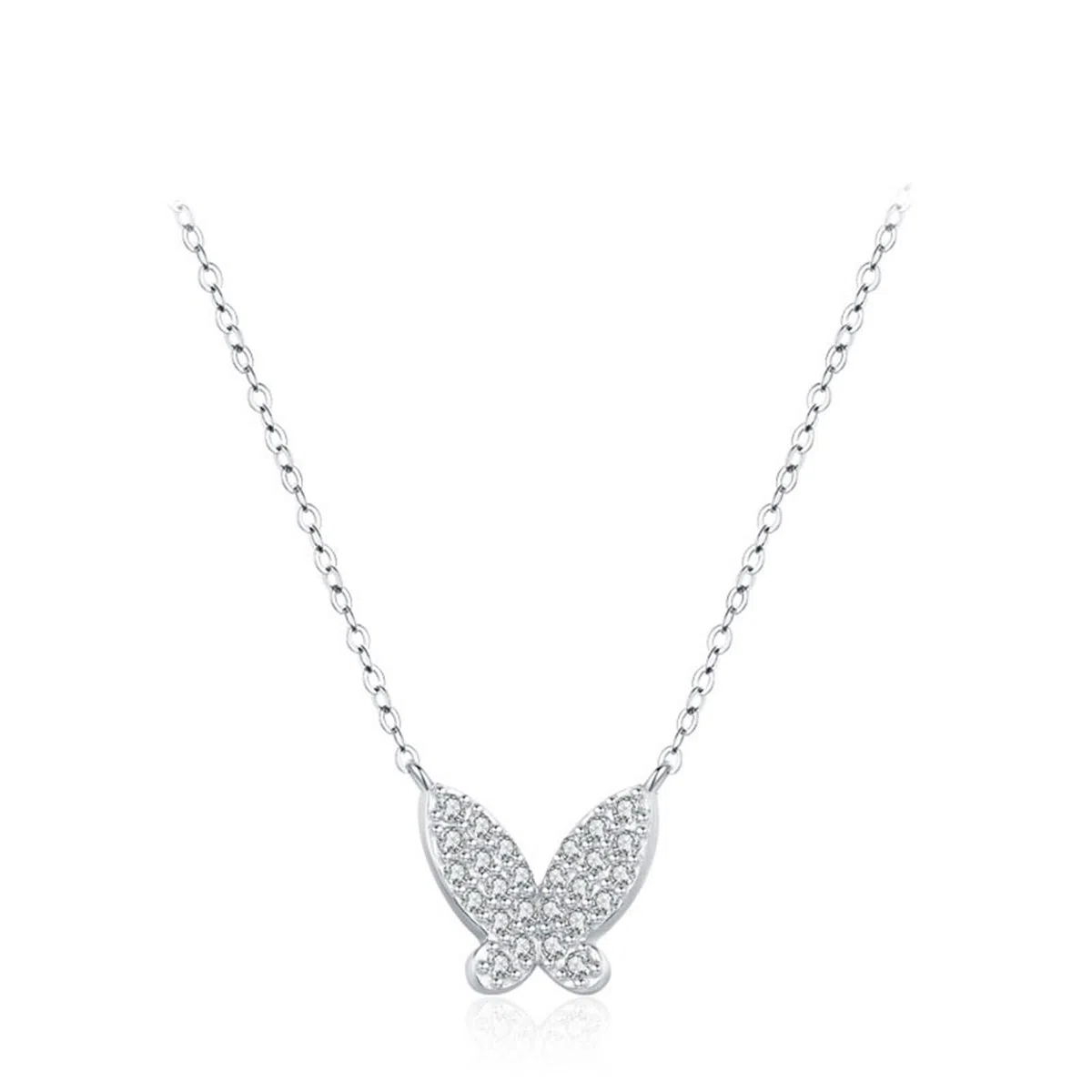 Colgante de Oro Blanco 9K / 14K / 18K Mujer, Mariposa con Moissanita, Colgantes Collar de Mujer de Plata