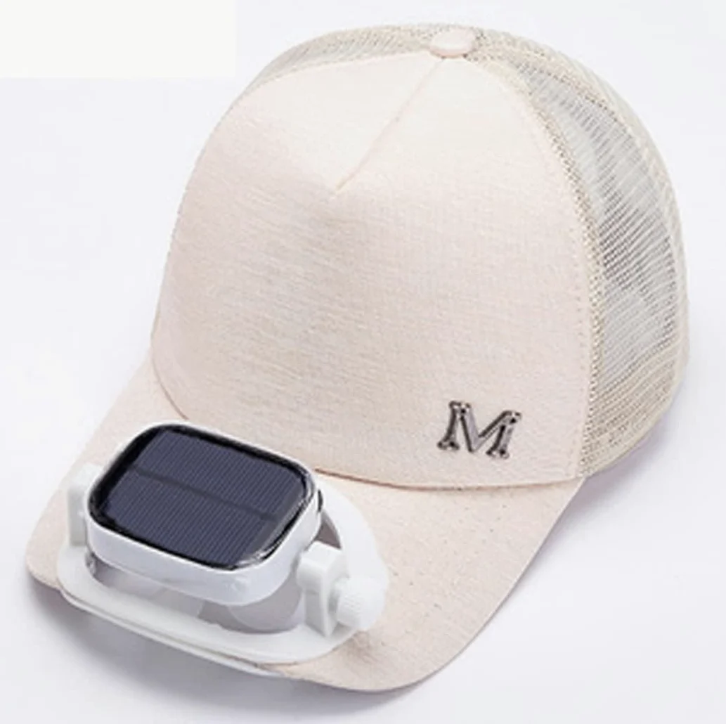 BOTOWI Gorra de béisbol unisex con ventilador solar, protección UV de verano para mujeres/hombres, sombreros de pesca para correr, alimentación solar/carga USB, beige, talla única