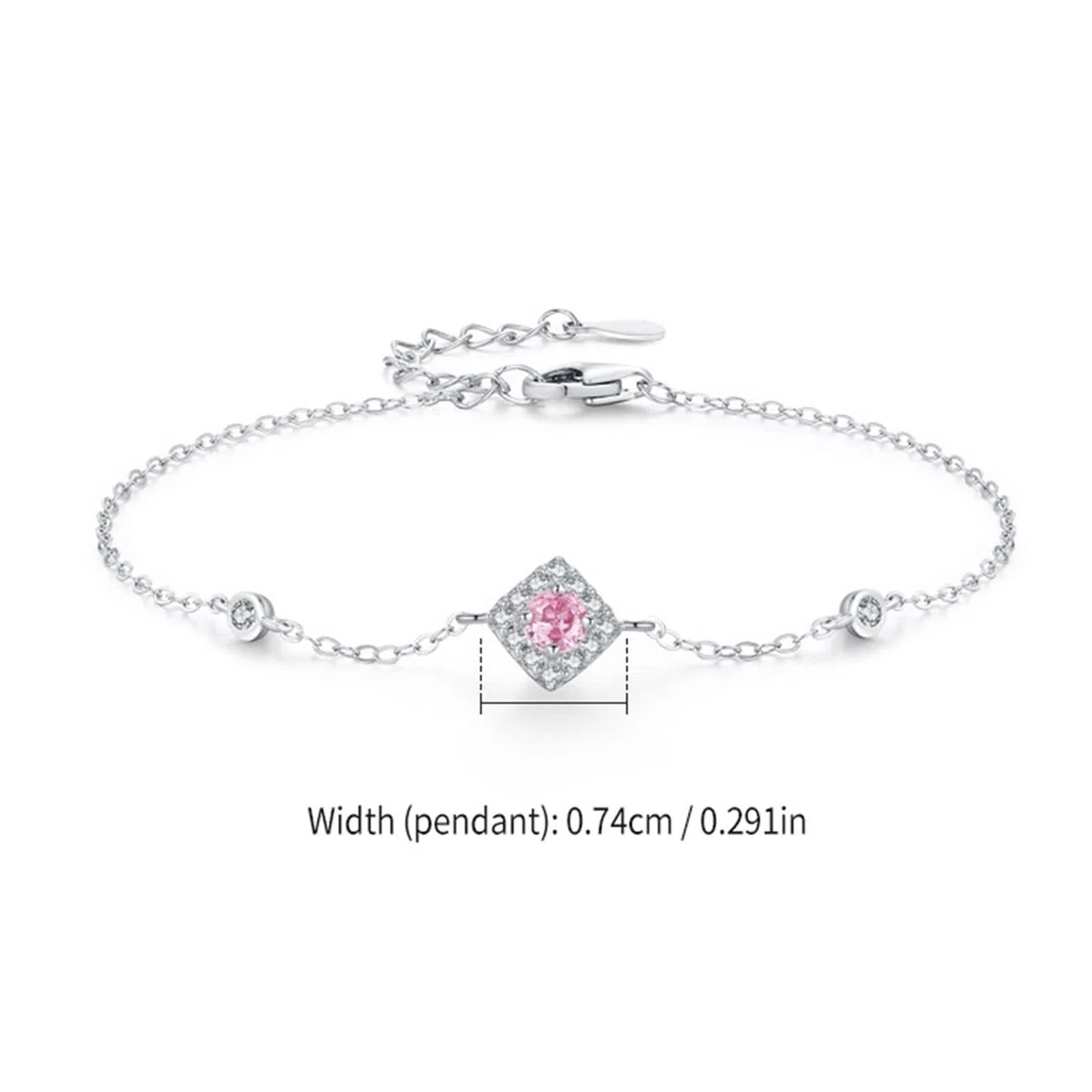 Pulsera Mujer de Oro Blanco de 9Kilates / 14Kilates / 18Kilates, Rombo y Redondo con Diamante Creado y Moissanita, Cadena Extensible 16 CM + 5 CM, Pulseras Ajustable Mujer Plata Rosa