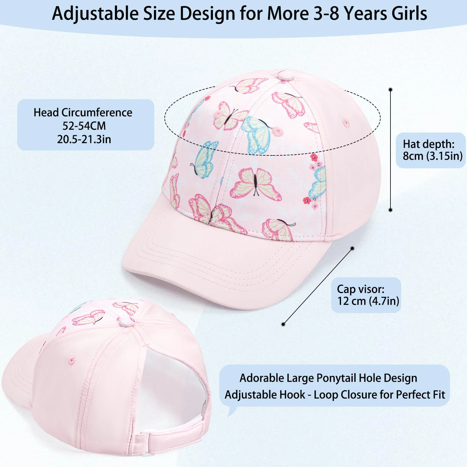Czapka Dziecięca Baseball Trucker 6-8 lat Visera z Otworem na Kucyk Regulowana Ochrona UV 53cm