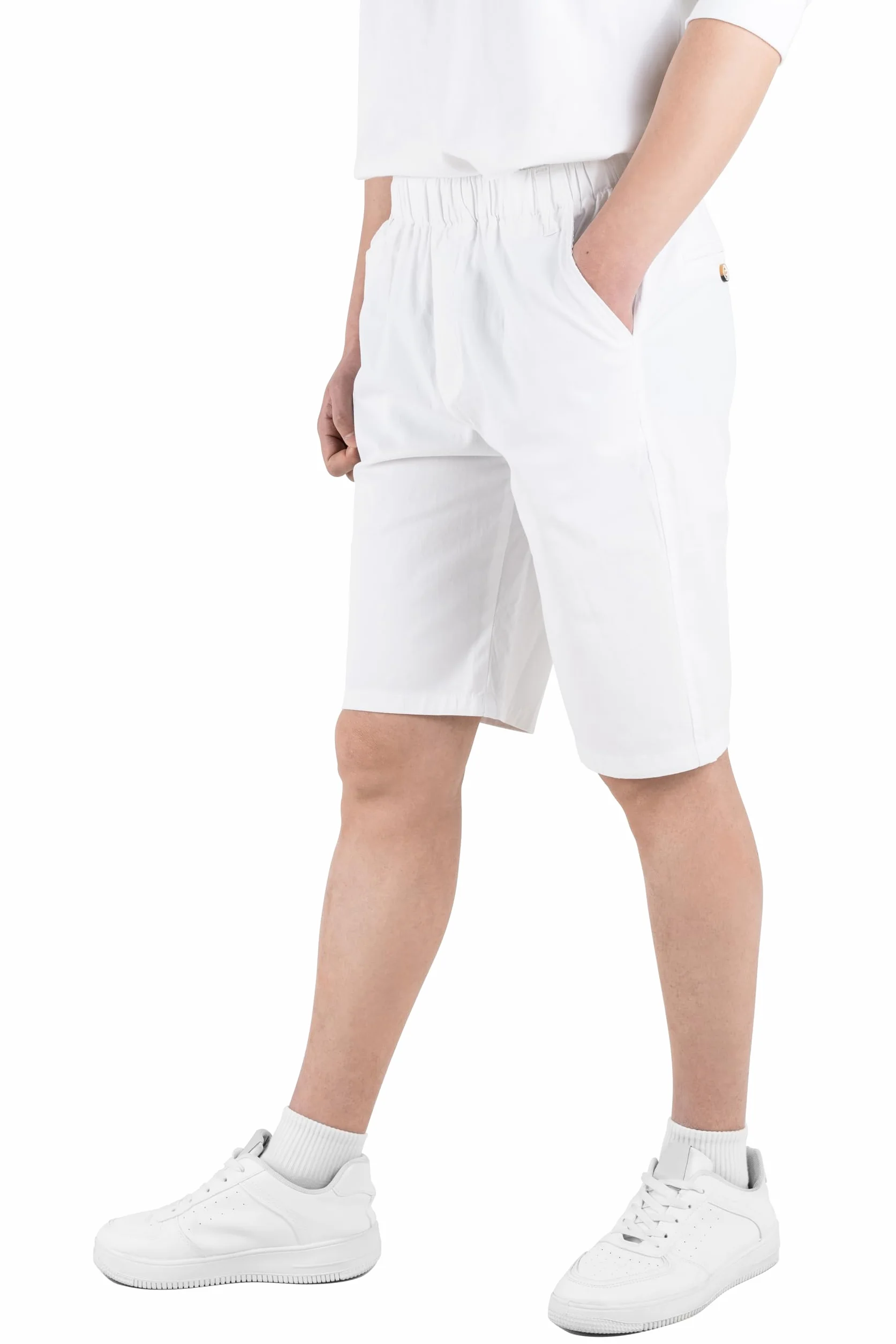CAMLAKEE Pantalón Chino Corto Niño Verano Pantalón Liso Transpirable con Cintura Elástica