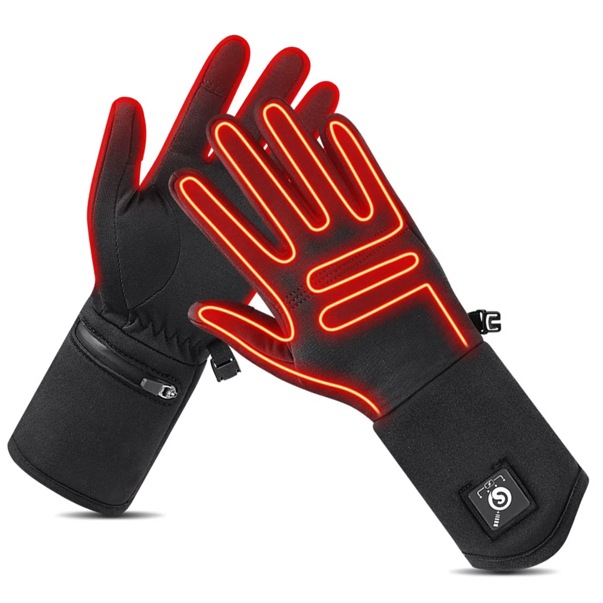 Guantes Cálidos de Invierno para Deportes al Aire Libre, Calefacción Eléctrica, Ciclismo, Esquí, Montañismo, Pantalla Táctil, Control Inteligente de Temperatura,Black,L(20CM)