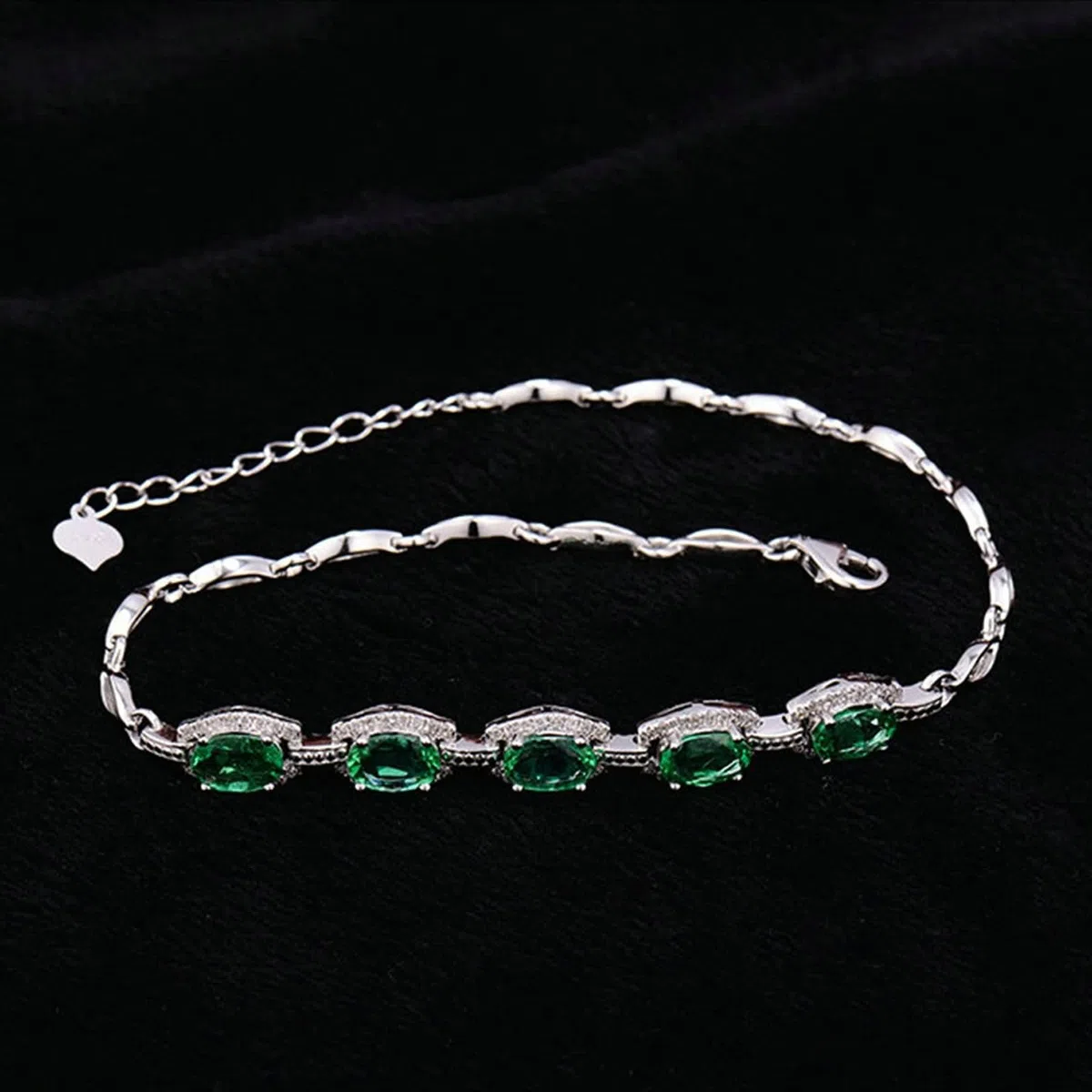 Pulseras de Mujer de Oro Blanco 9 Kilates / 14 Kilates / 18 Kilates, Oval con Esmeralda de 2,17 ct y Diamante de 0,24 ct, Cadena Extensible 16 CM + 5 CM, Pulsera Mujer Ajustable Plata Verde
