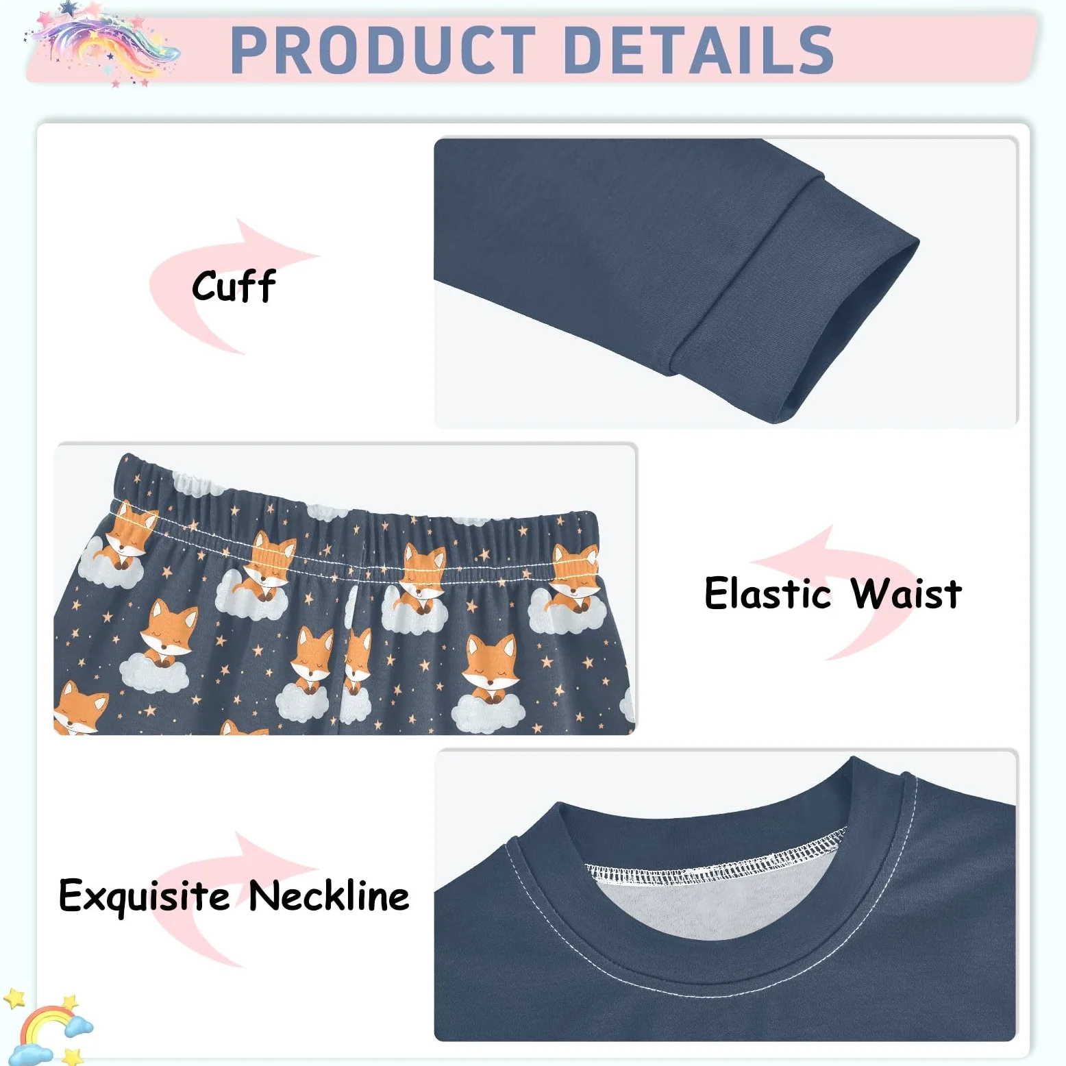 Mnsruu Lindo conjunto de pijama de zorro de algodón suave de manga larga de 2 piezas