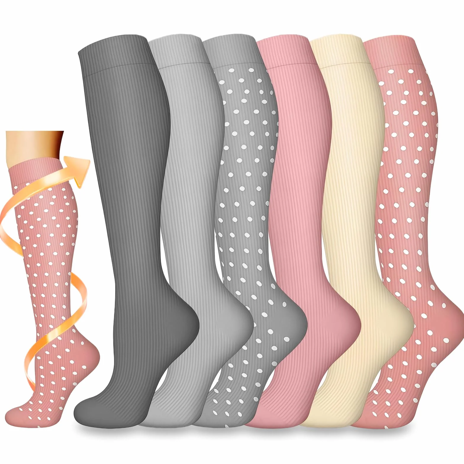 Flintronic 2/3/6 Pares Calcetines de Compresion 15-20mmHg para Enfermera, Running, Ciclismo