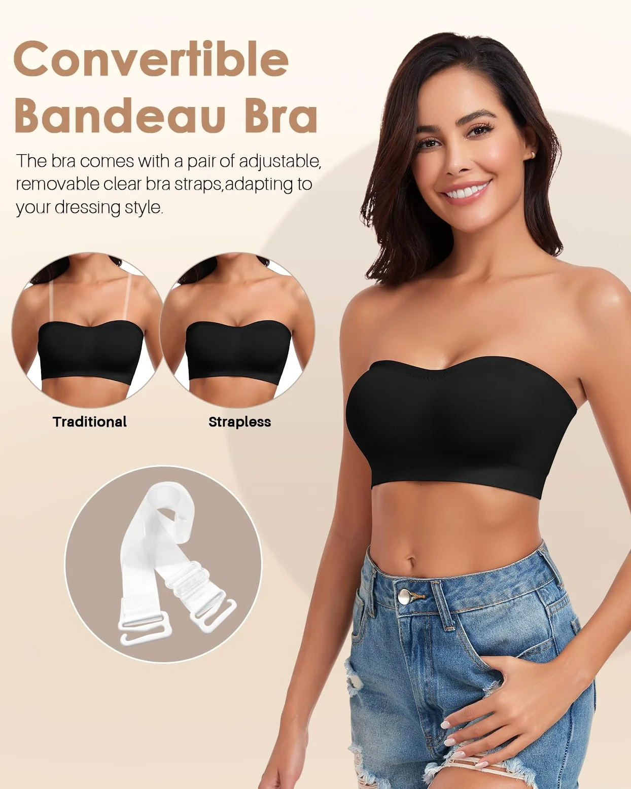 LEYSHE Sujetador sin Tirantes para Mujer, Sujetador Bandeau Acolchado, Top de Tubo sin Costuras, Top Bandeau Antideslizante