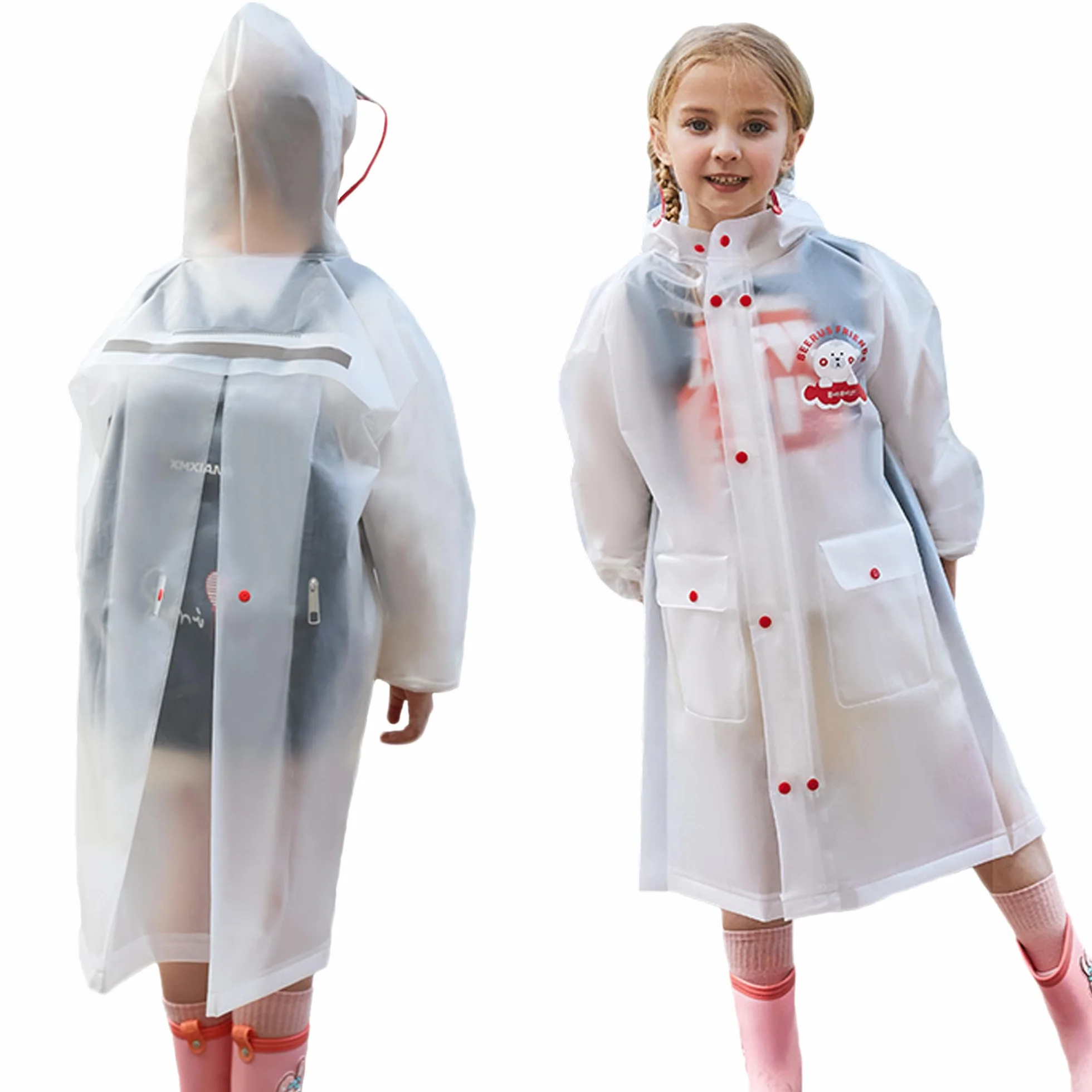 Fewlby Abrigos Impermeables Chubasquero para Niño Niña Poncho de Lluvia Transparente Chaqueta Impermeable con Capucha Infantiles Reutilizable Traje de Lluvia 6-16 Años
