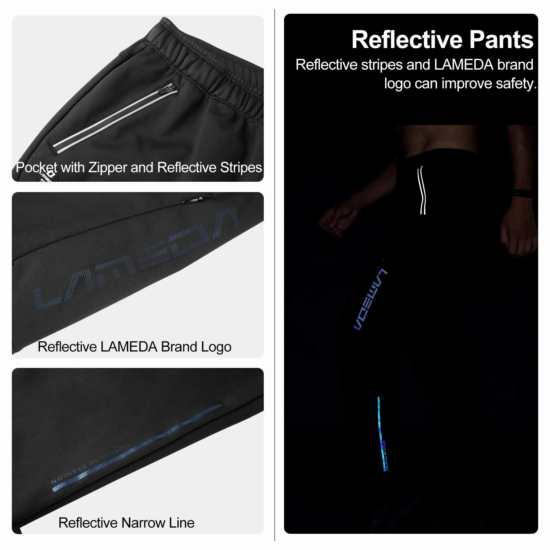 LAMEDA Pantalones Largos Hombre Invierno Cortavientos Térmicos Elásticos Forro Polar Ciclismo Repele Agua