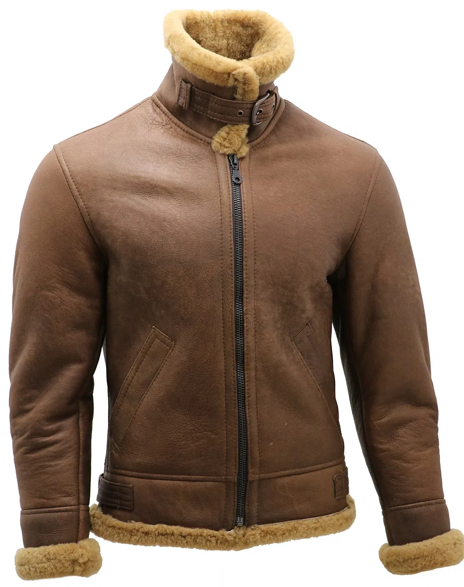 B3 de piel Oveja B3 Marrón de Hombre Bomber de Aviador de Cuero WW2