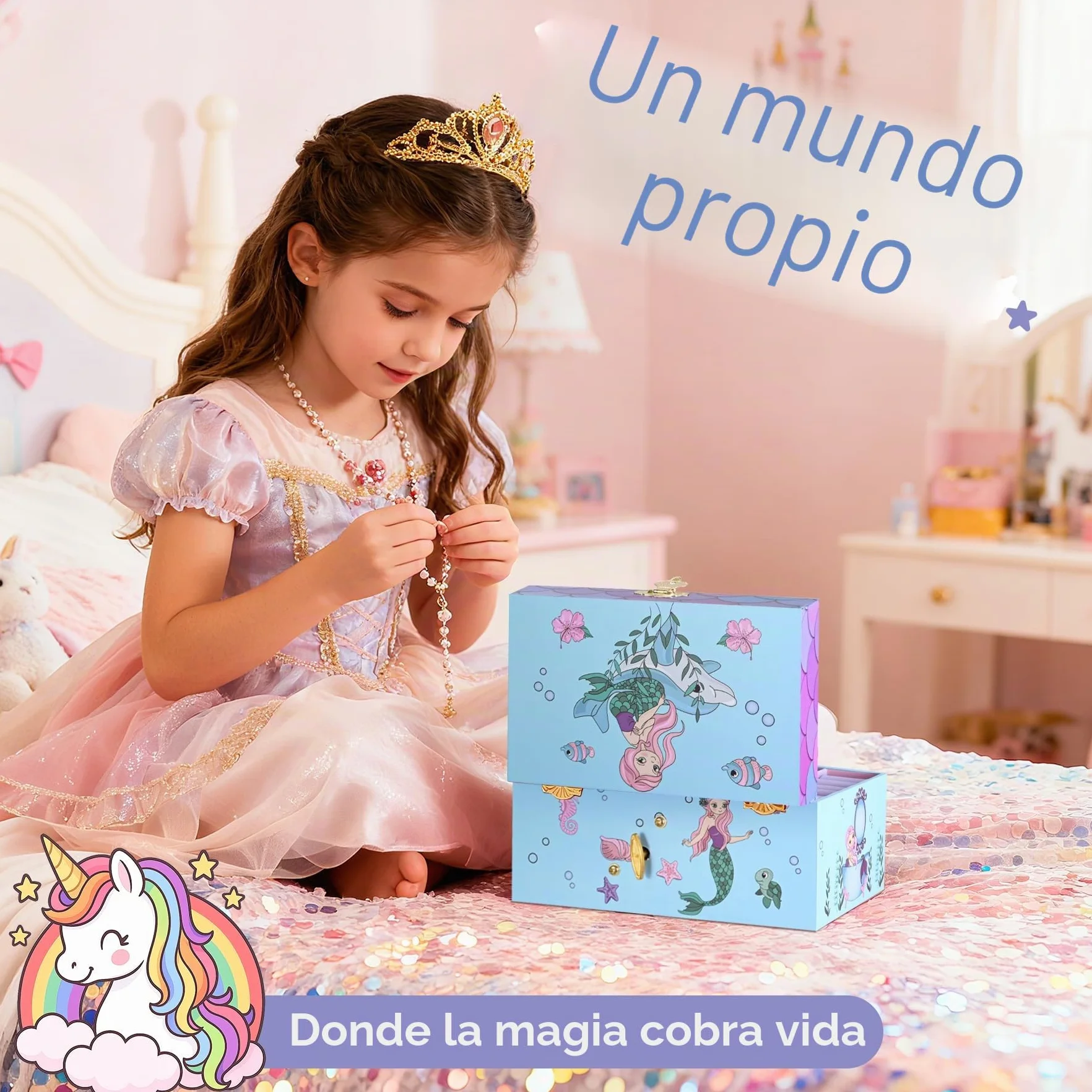 Joyero Musical Sirena para Niñas con Sirena Giratoria y Espejo - Regalo Cumpleaños Navidad 3-10 años Violeta