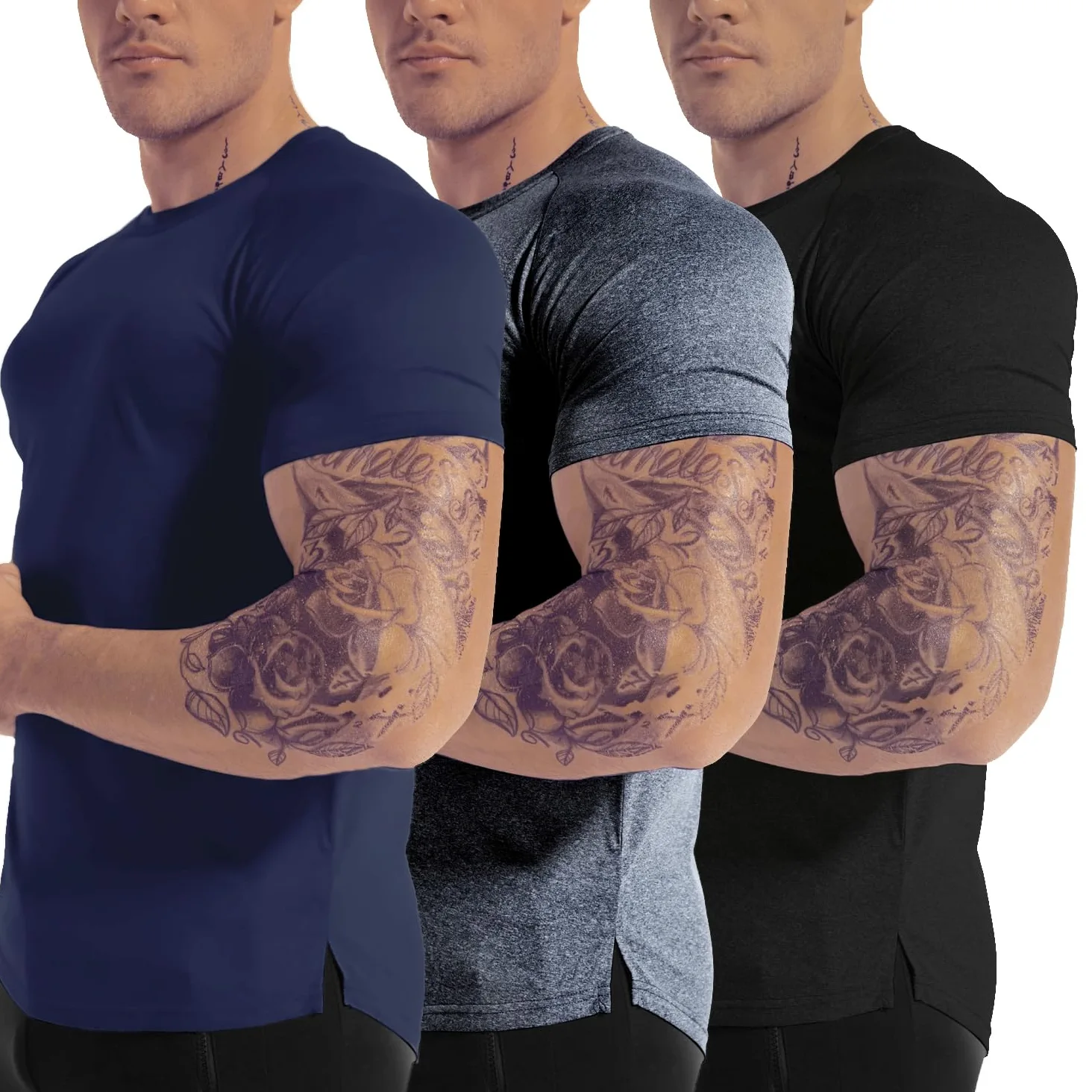 Camiseta de Manga Corta para Hombre, Ajuste seco, para Entrenamiento, Gimnasio, Absorbe la Humedad, Rendimiento atlético, para Correr, Paquete de 3 Unidades