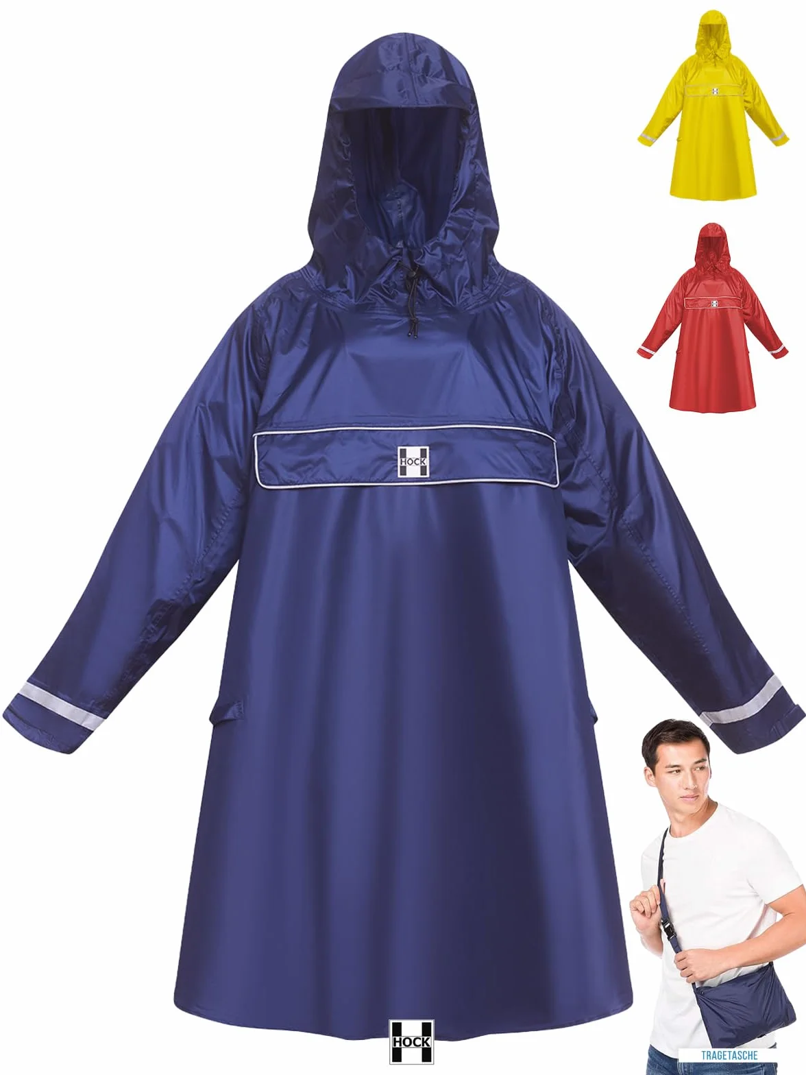 HOCK Poncho de lluvia premium para bicicleta eléctrica con mangas – adecuado para cascos – Chubasquero 100% impermeable, Marine, XL