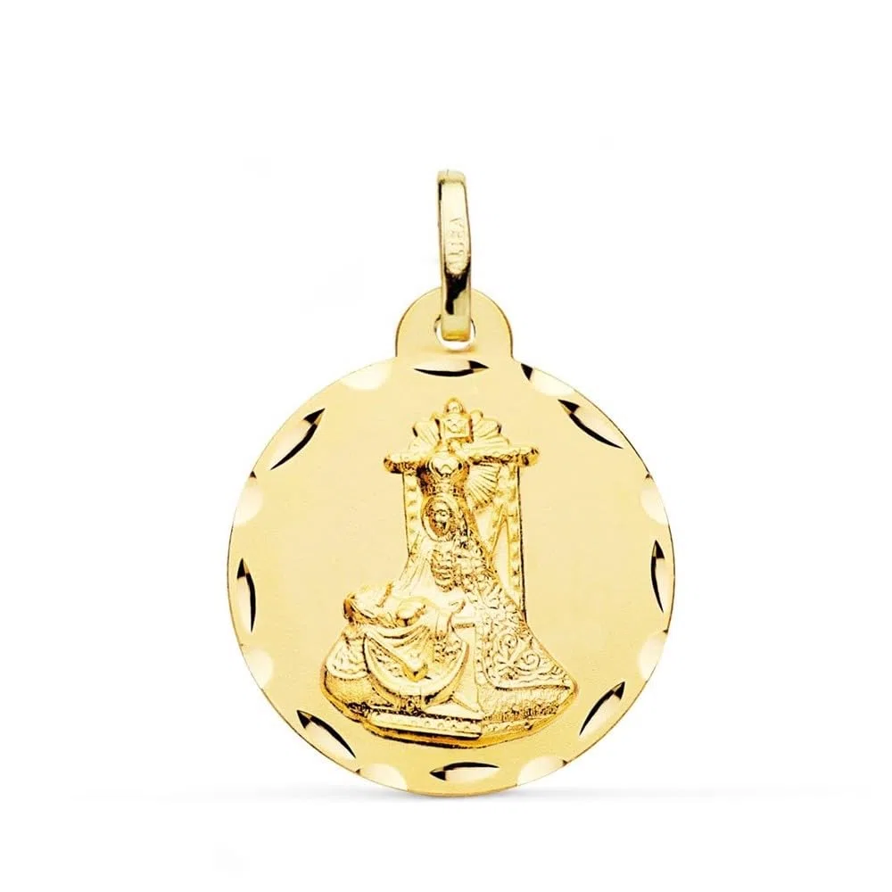 Virgen de las Angustias Medalla Oro 9k unisex 24mm. borde tallado