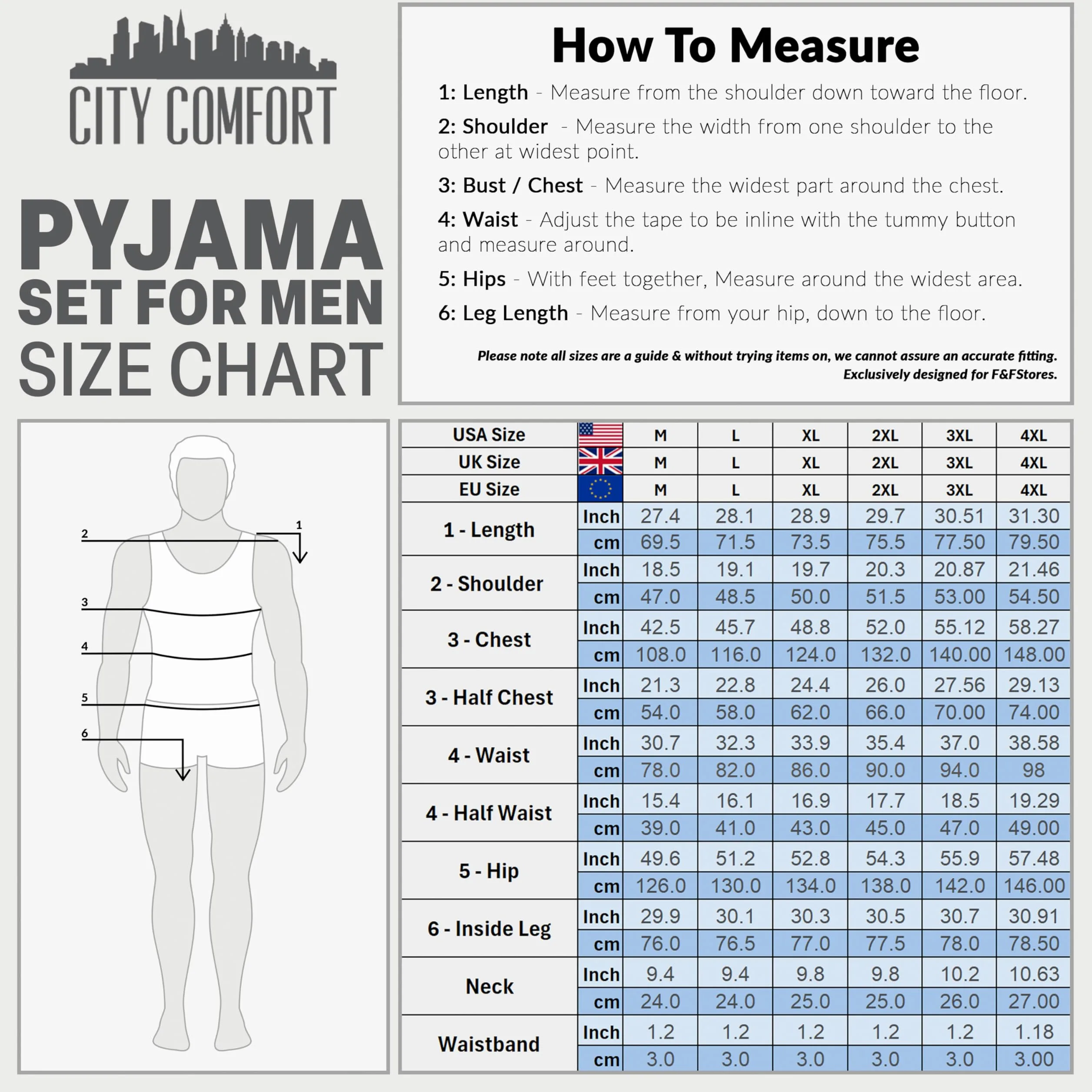 CityComfort Pijama Invierno con mangas largas para Hombre