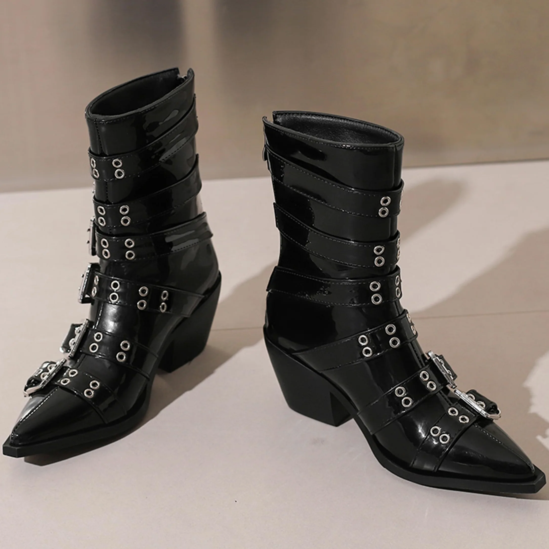 Puntiagudo Botas de Vaquero Mujer Tacón Ancho