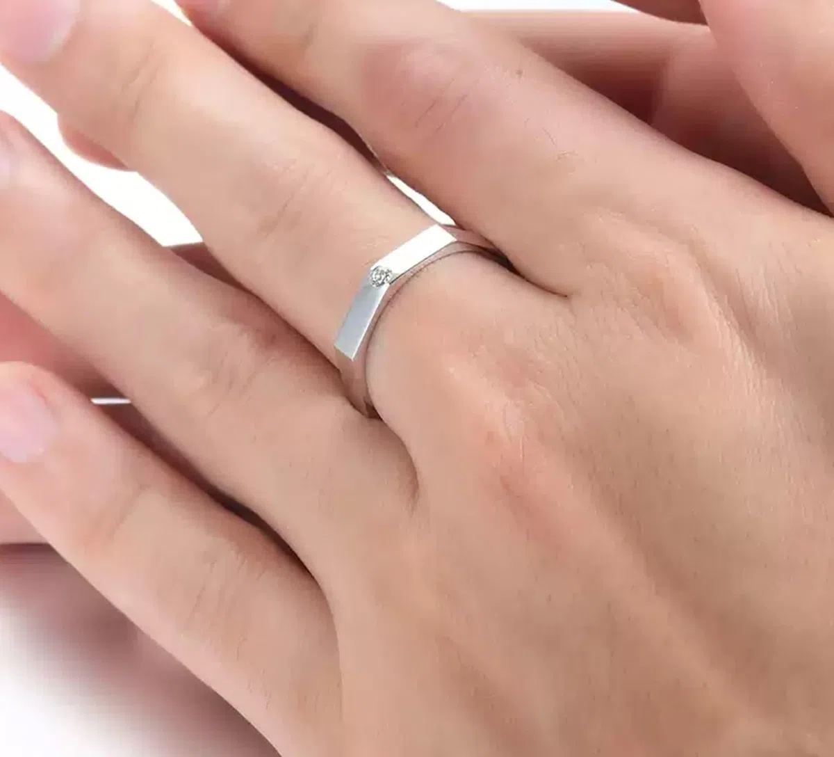 Anillo de compromiso para novio, anillo meñique para hombre, plata con diamante de 0,05 quilates Pt950 y oro blanco de 9 quilates, 14 quilates y 18 quilates