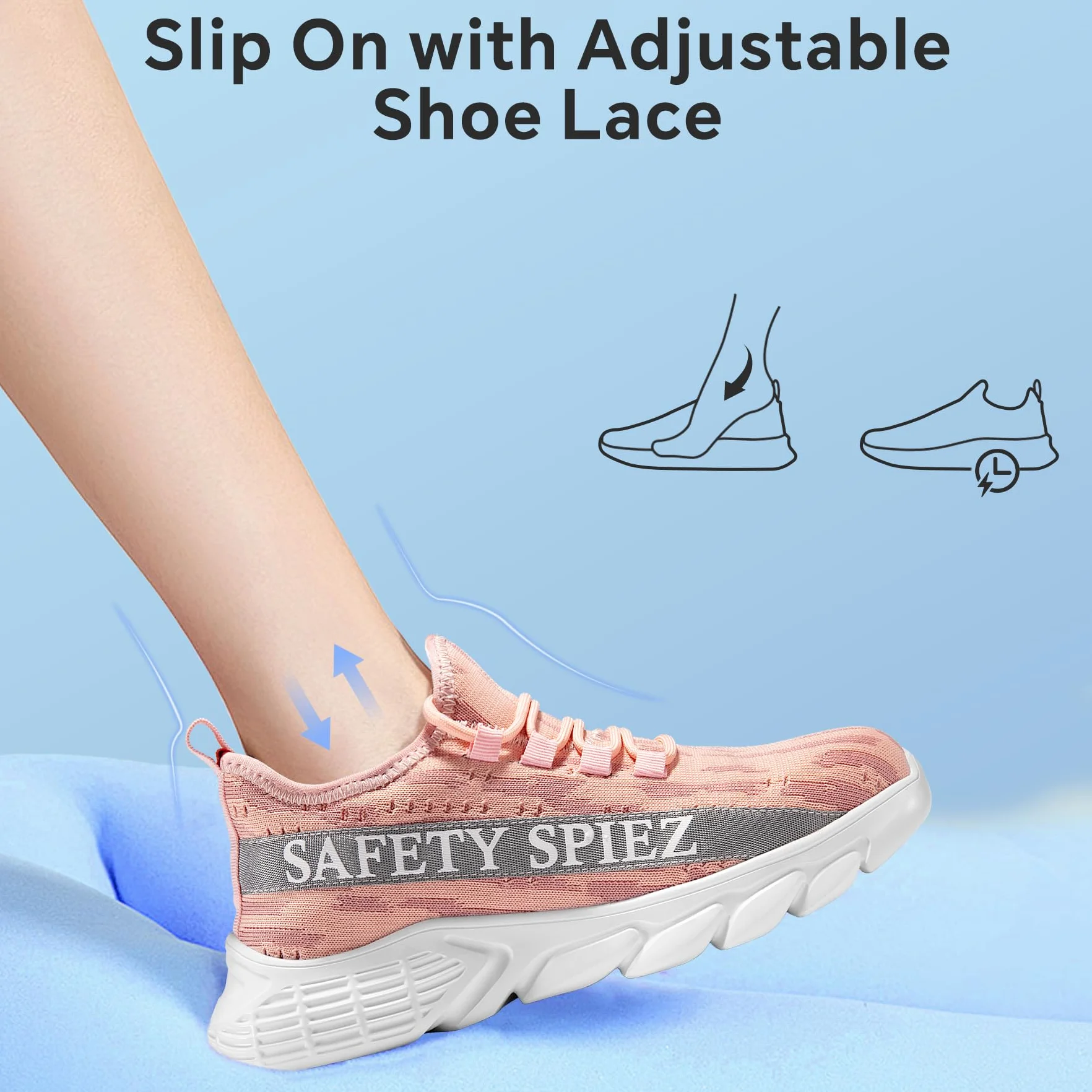 Spiez Zapatos de Trabajo Mujer, Zapatillas de Seguridad Ligeras Transpirables con Puntera de Plástico, Calzado sin Cordones