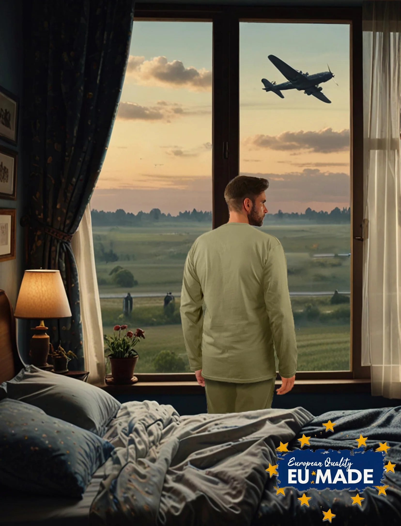 Sesto Senso Pijama de Algodón Militar para Hombre Manga Larga Pantalones de Pijama Conjunto de Ropa de Dormir