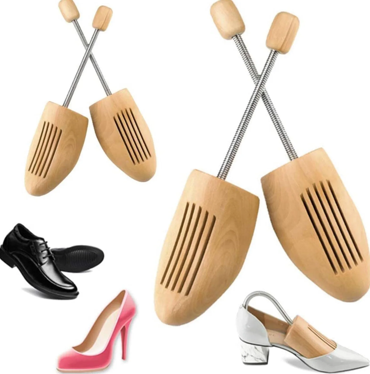 2 pares de hormas para zapatos en madera para pies anchos, longitud y ancho ajustables para hombres y mujeres, tacones, zapatillas de deporte, zapatos que dan forma al cuidado de los zapatos ( Co