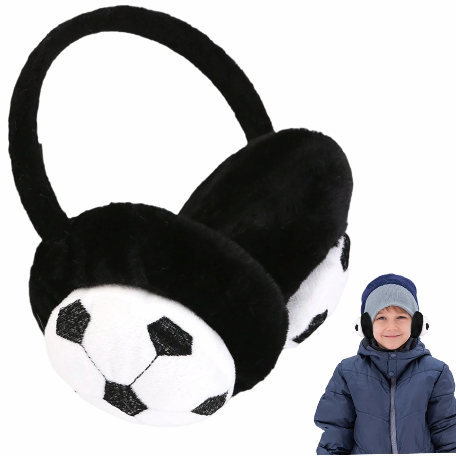 Orejeras para niños, orejeras de fútbol de felpa cálidas de invierno para niños, niñas, ropa para clima frío