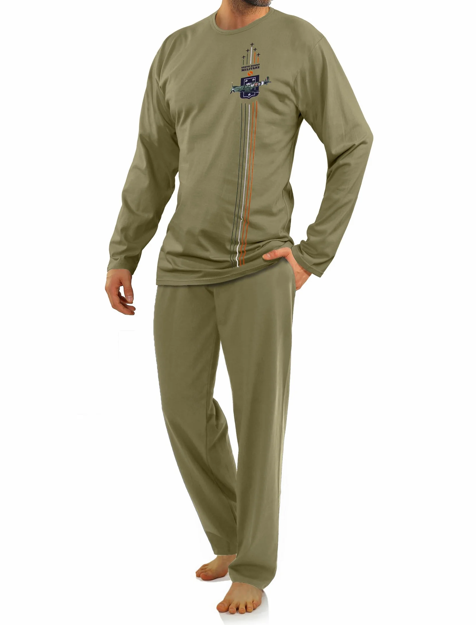 Sesto Senso Pijama de Algodón Militar para Hombre Manga Larga Pantalones de Pijama Conjunto de Ropa de Dormir