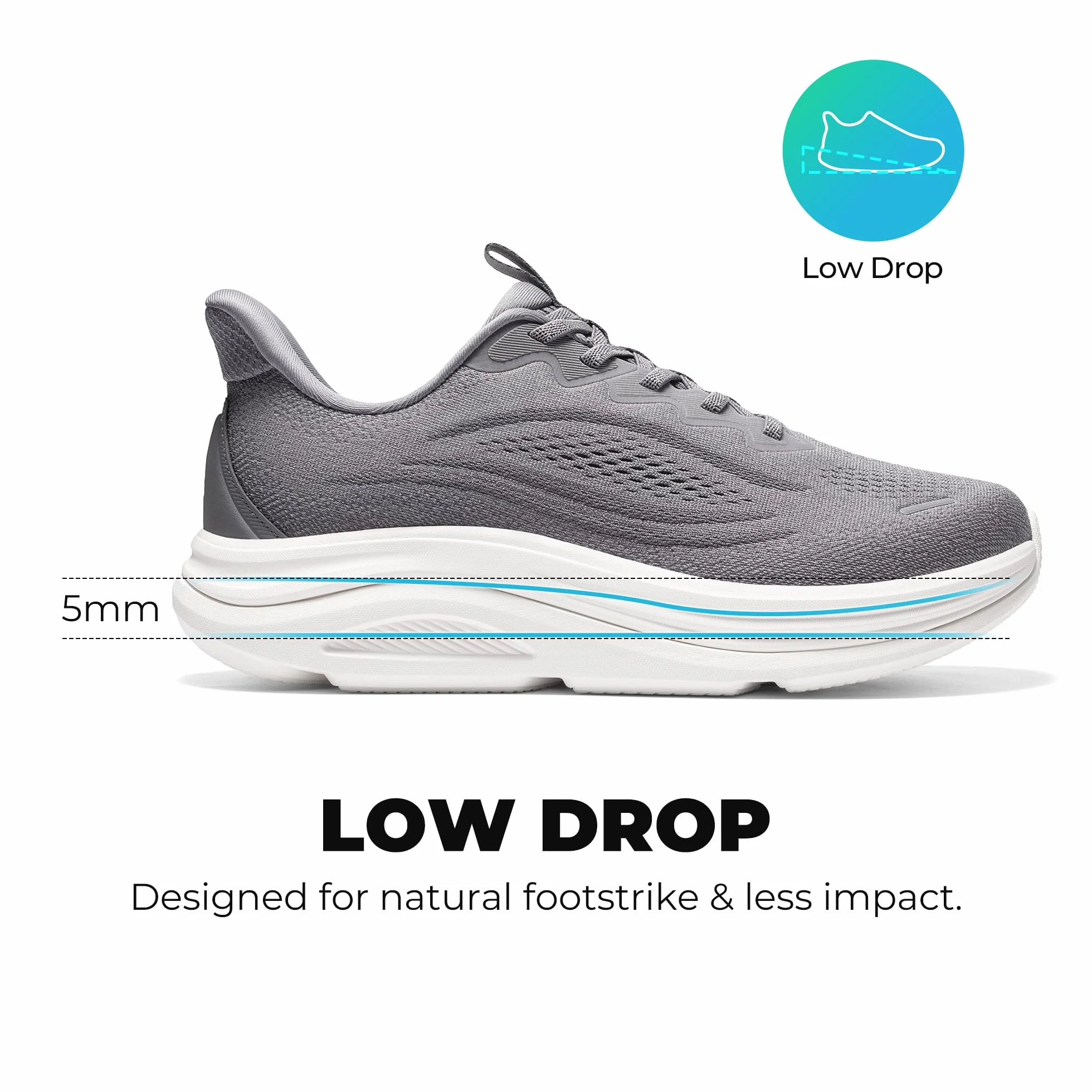 ALLSWIFIT Zapatos deportivos para hombre, sin cordones, con puntera ancha, para caminar, con cojín para correr, tenis, soporte para el arco, gimnasio, entrenamiento, atlético, a la moda, Gris, 41.5 EU