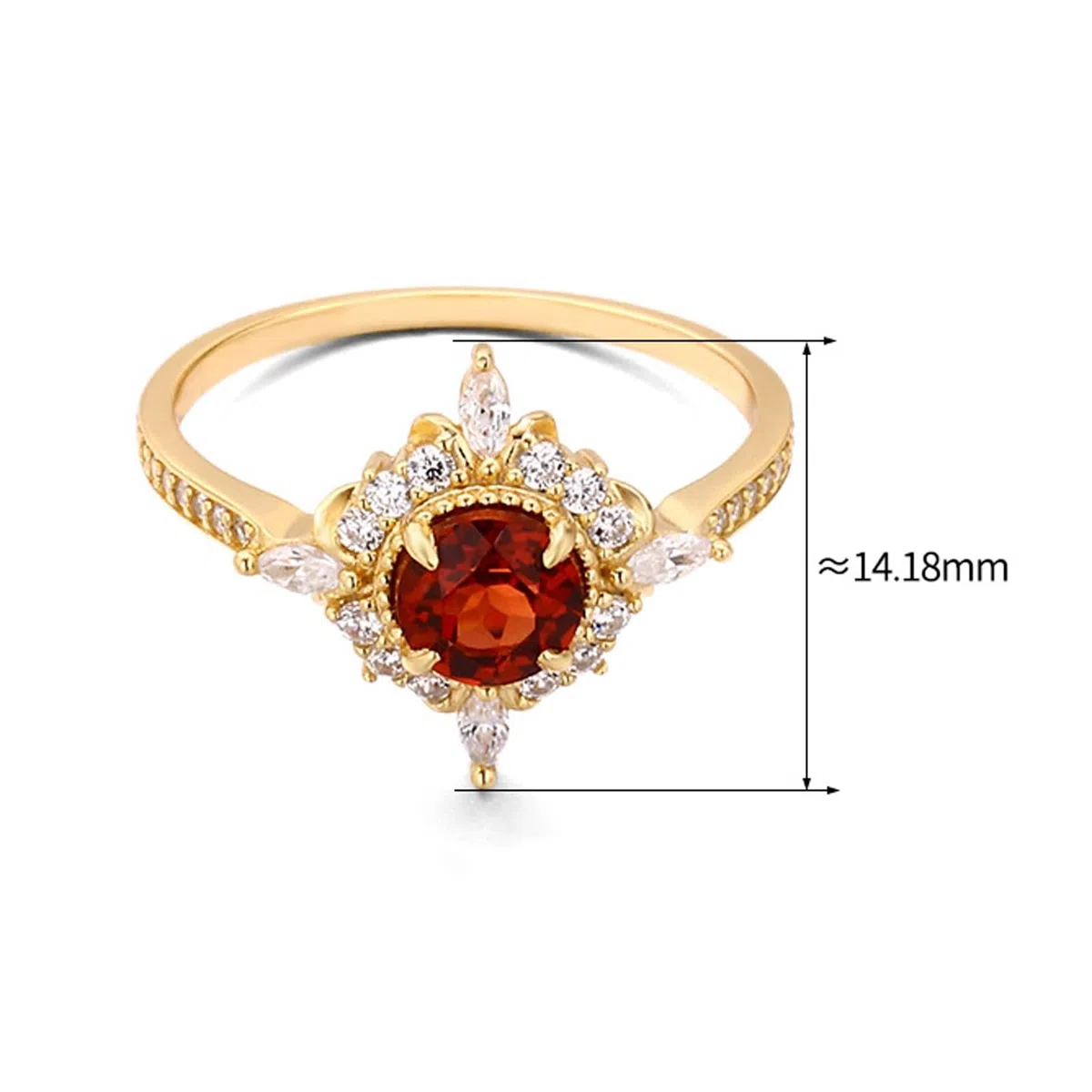 Anillo solitario Au 375/585/750 de oro amarillo con rubí rojo de laboratorio, flores