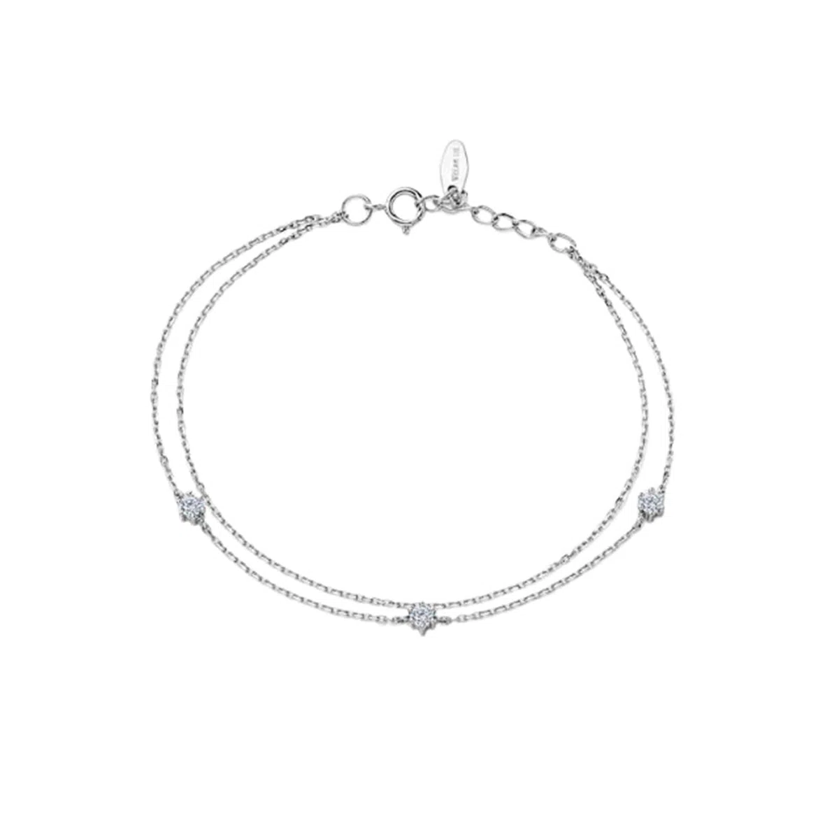 Pulsera de cadena para mujer, pulsera de cadena con diamantes blancos de 0,15 quilates, doble capa, joyería redonda de oro blanco