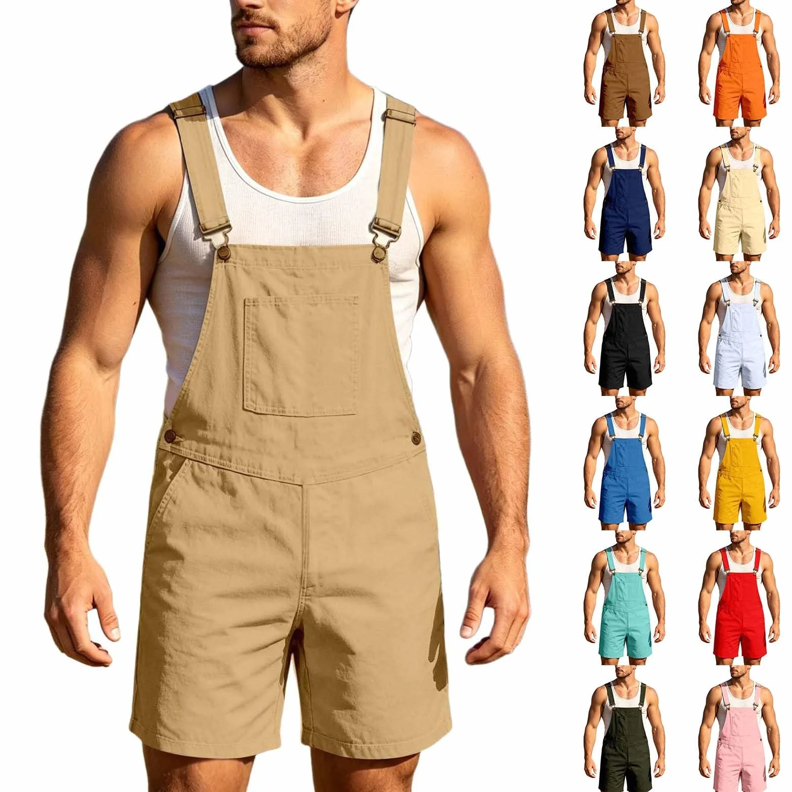 Peto para hombre, mono cargo corto de trabajo, corte holgado, retro, verano