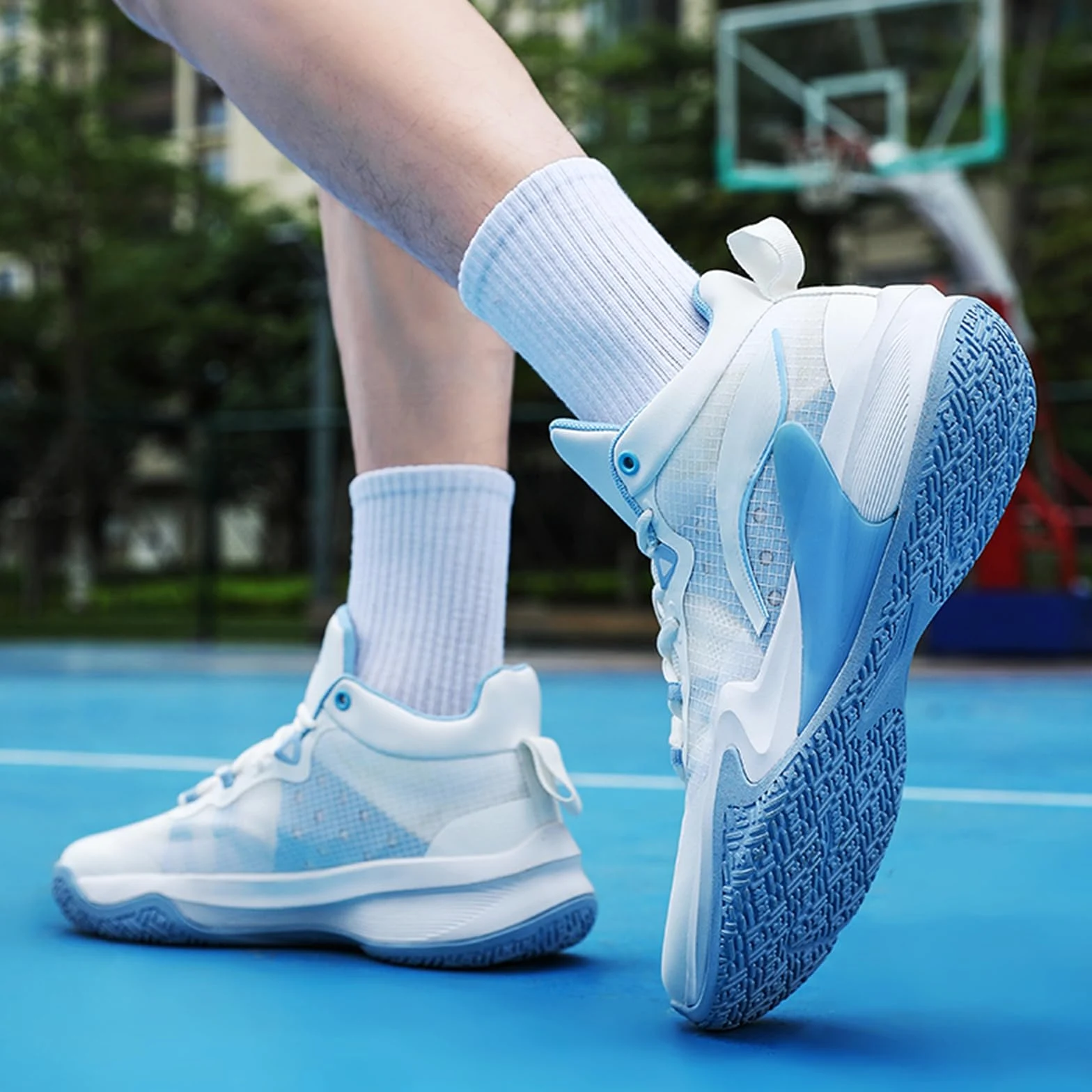 Zapatillas de Baloncesto Hombre Altas Protección Tobillo | Zapatillas de Baloncesto Hombre Altas Blanco Azul Protección Tobillo TPU Amortiguación