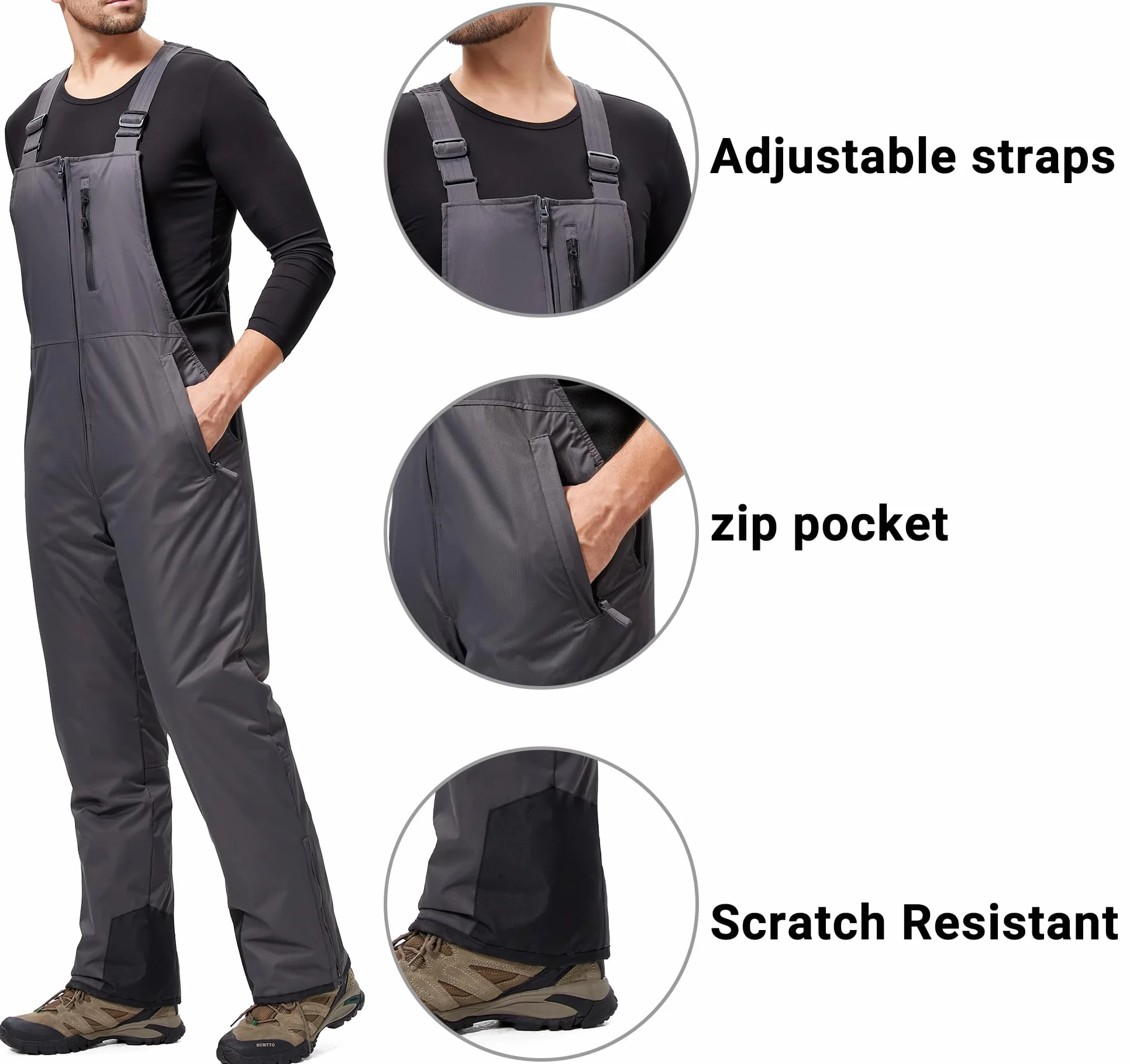 Pantalones Nieve Esquí Hombre Invernal Pantalón Softshell Calor Pantalones de Trabajo Largos Prueba Viento Impermeable Mono Outdoor Pantalón Funcional con Tirantes Ajustables