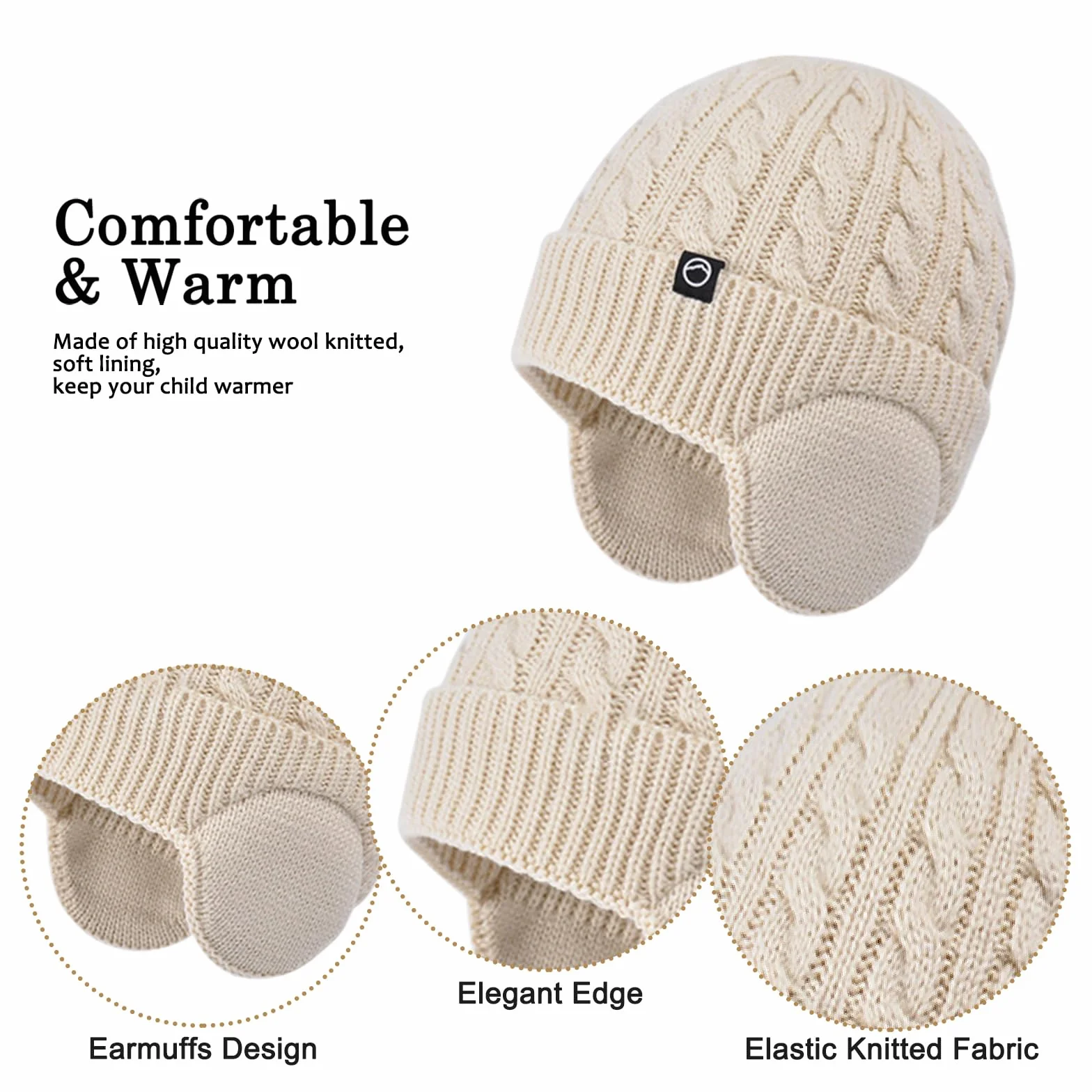 Niños Conjunto Gorro de Punto Bufanda Guantes Set 3 en 1, Invierno Cálidos Beanie con Orejeras Caliente Bufanda Pantalla Táctil Guantes para Niños Niñas 4-10 Años