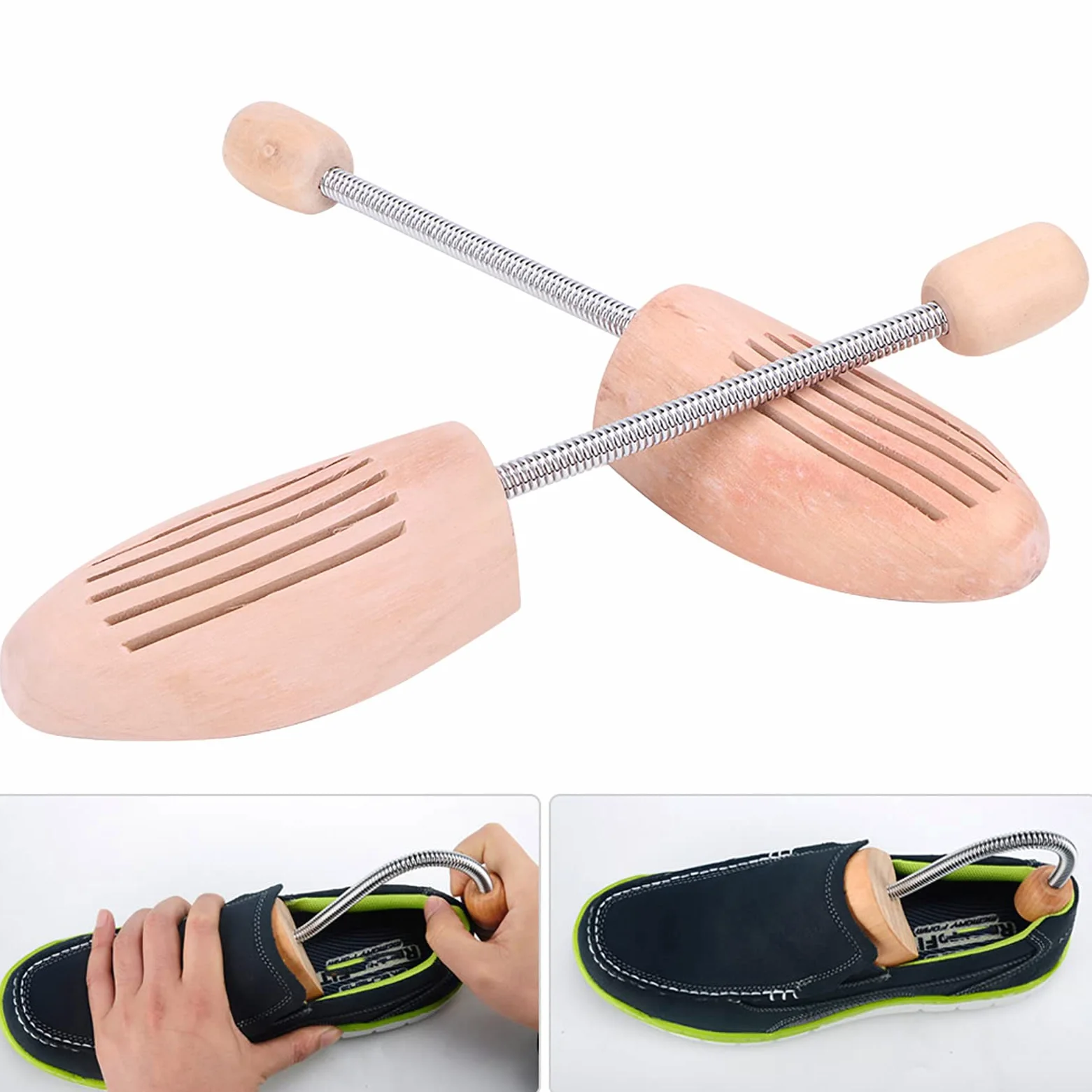 Zapatero de Madera con Columna de Resorte, 2 Unidades de | Material que Absorbe la Humedad, Moldeador de Zapatos Antideformación, Se Pliega para Almacenamiento, Se Adapta a Tallas