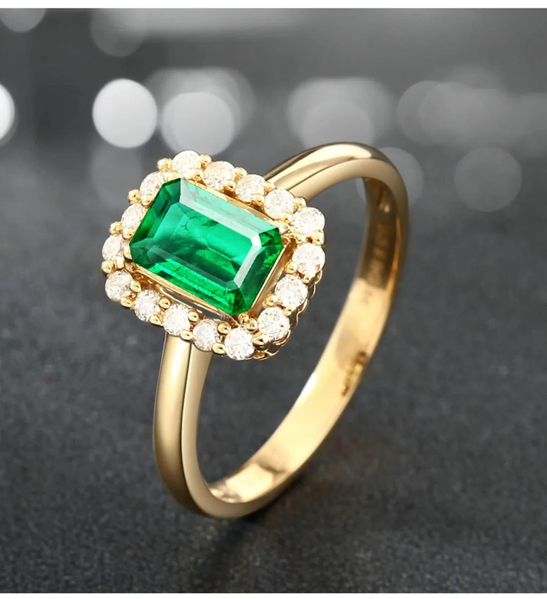 Daesar Anillos de Mujer de Matrimonio con Rectángulo con Esmeralda Creada y Moissanita, Oro Amarillo 9K/14K/18K, Anillo Prometida Oro Verde