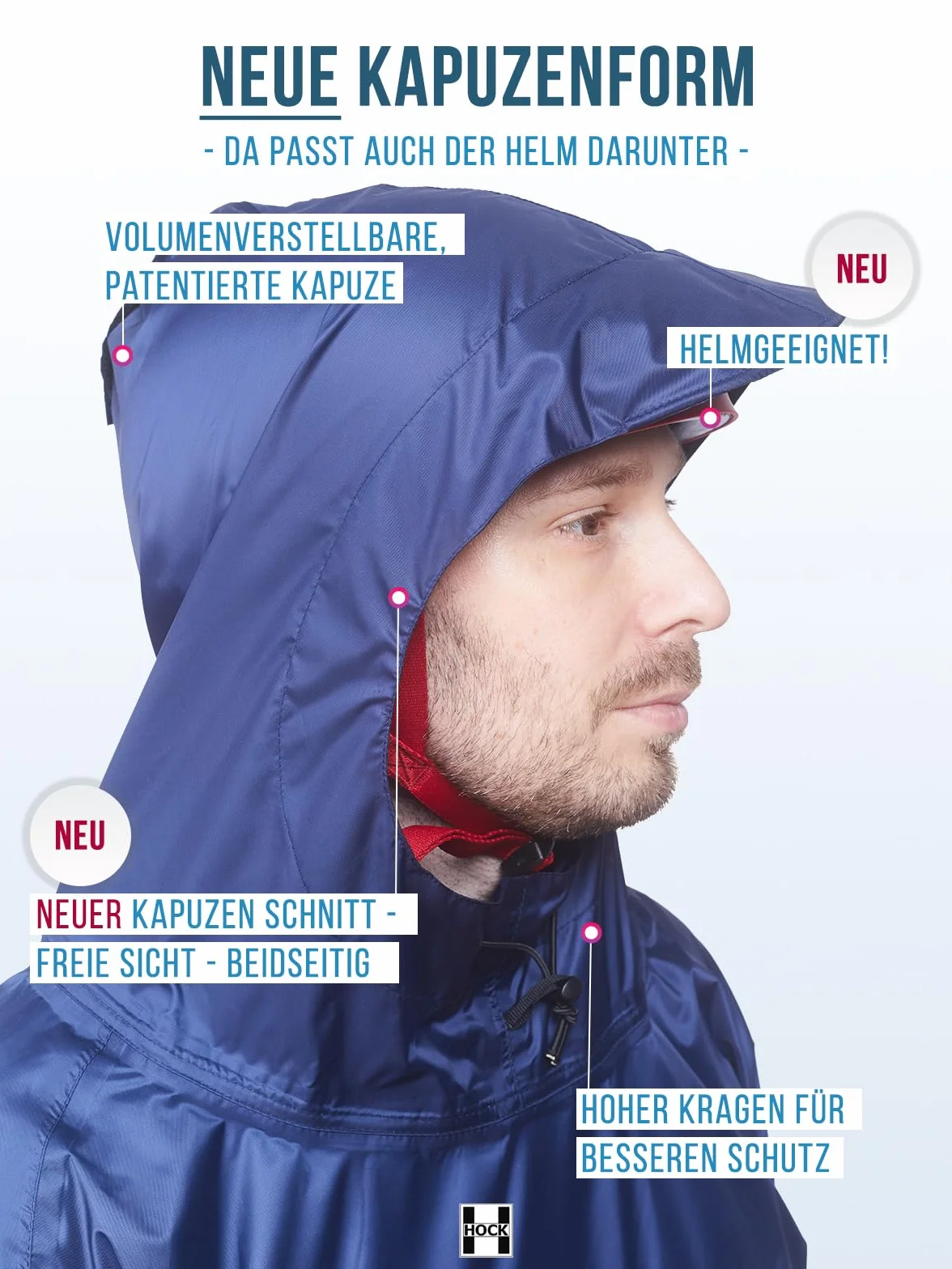 HOCK Poncho de lluvia premium para bicicleta eléctrica con mangas – adecuado para cascos – Chubasquero 100% impermeable, Marine, XL