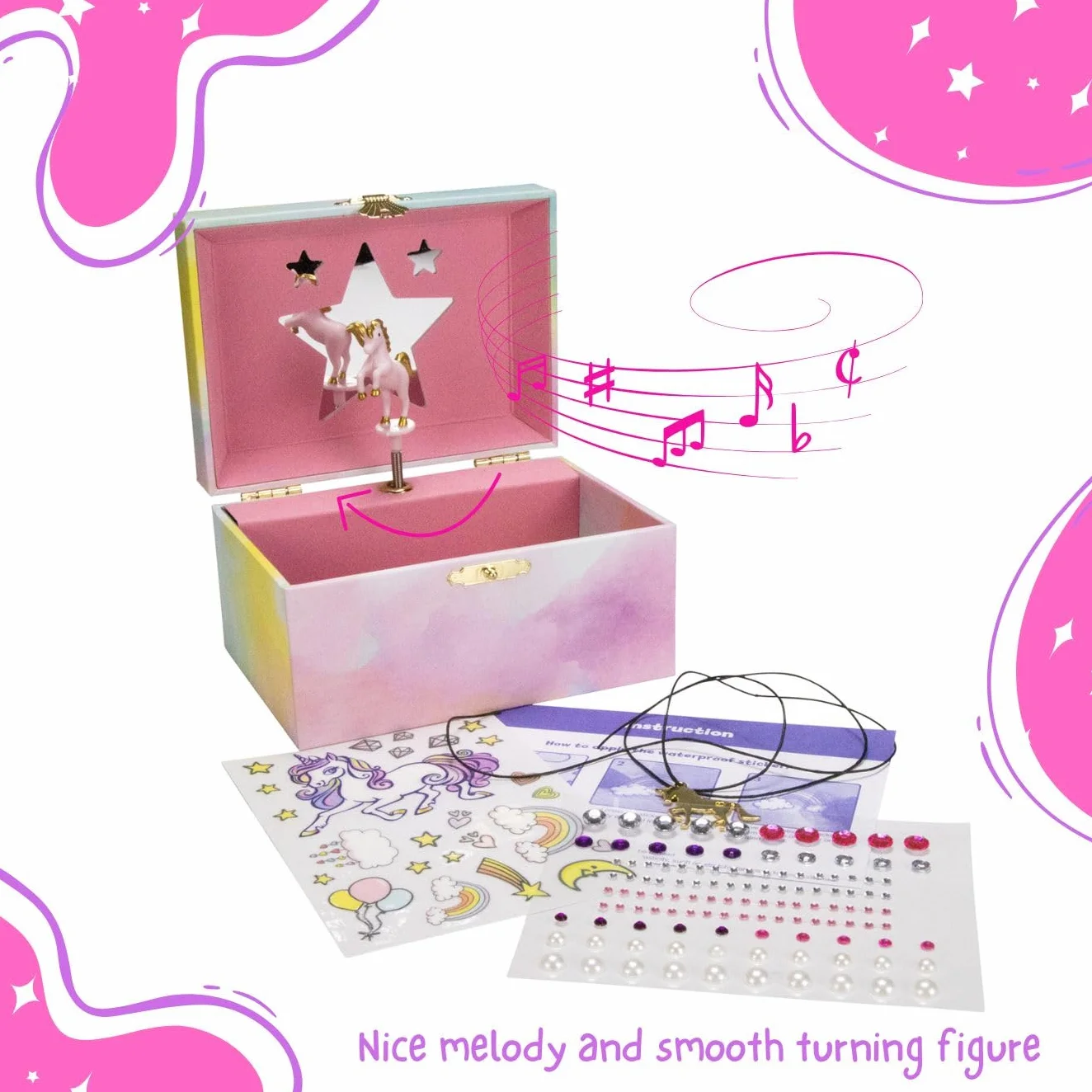 GICO Joyero DIY Unicornio para Niñas con Música, Figura Giratoria y Espejo 15 x 13 x 9 cm